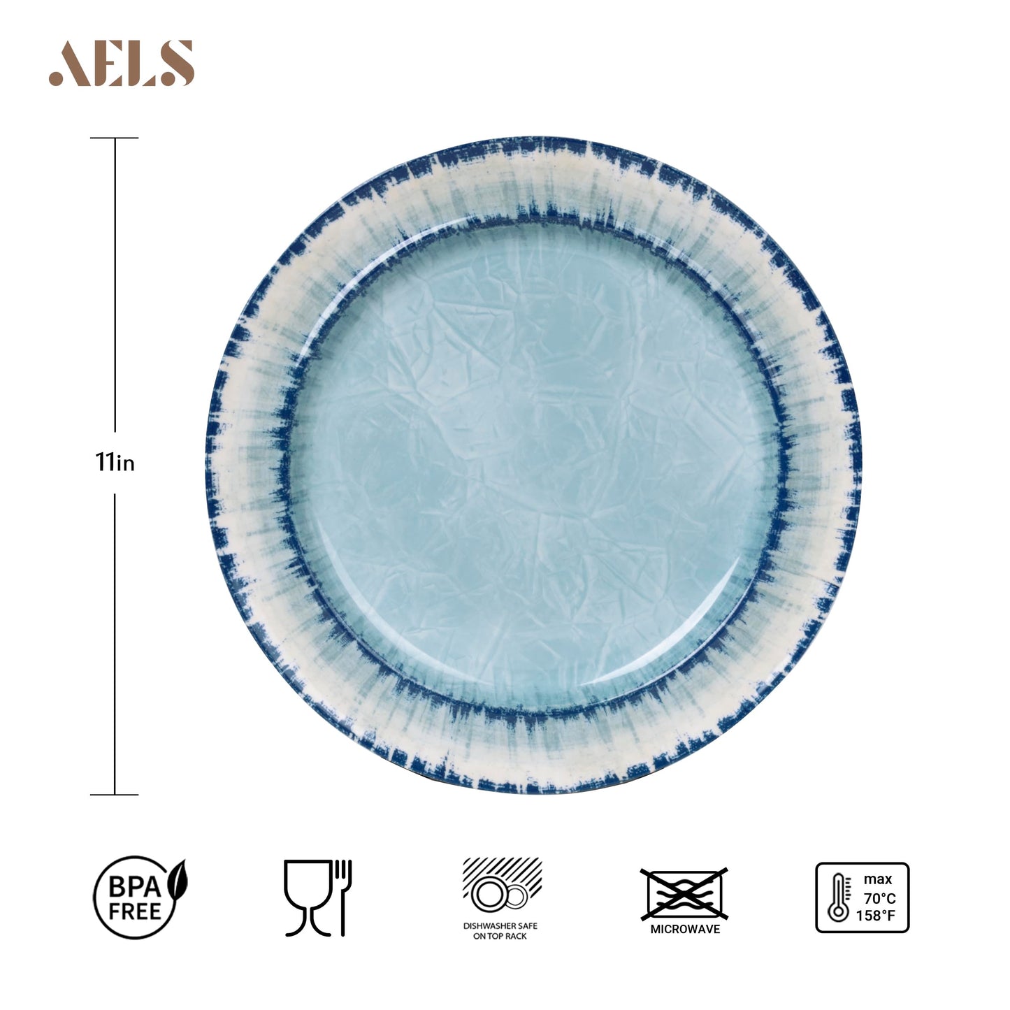 AELS Melamine Dinnerware Set of 12 Pcs Dinner Dishes Set for Indoor and Outdoor Use, Dishwasher Safe, Lightweight Unbreakable, BPA Free, Light Blue