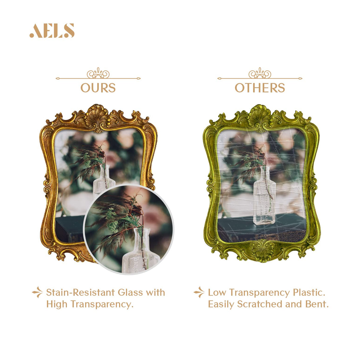 AELS 5x7 Inch Vintage Picture Frame, Elegant Antique Photo Frames with Glass Front, Photo Display, Tabletop Wall Hanging, Gift Ideas
