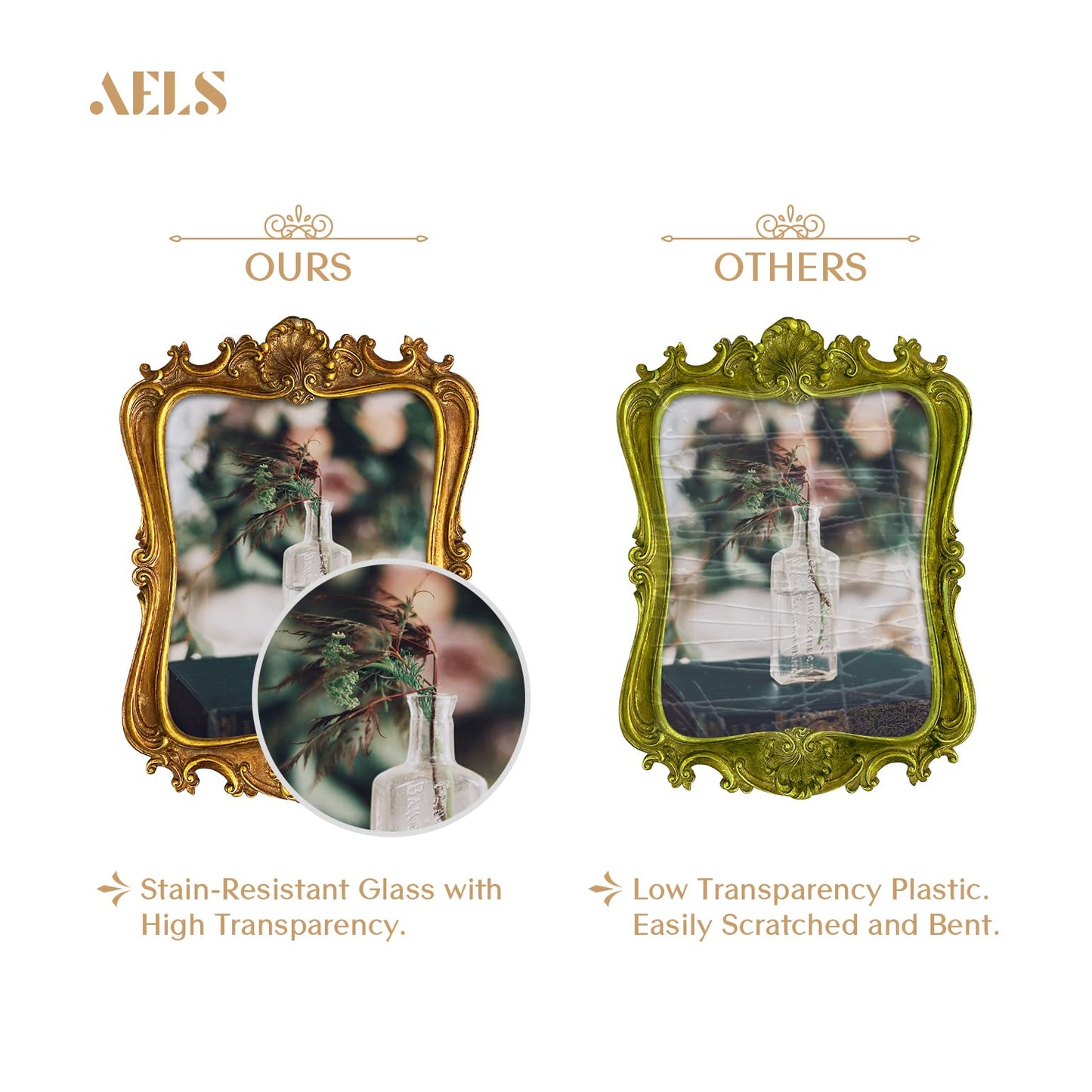 AELS 5x7 Inch Vintage Picture Frame, Elegant Antique Photo Frames with Glass Front, Photo Display, Tabletop Wall Hanging, Gift Ideas