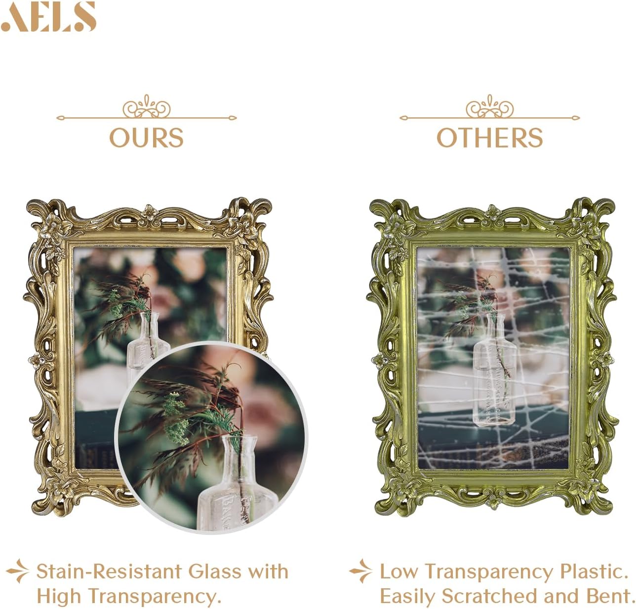 AELS Vintage Picture Frame, Elegant Antique Photo Frames with Glass Front, Photo Display, Tabletop Wall Hanging, Gift Ideas, White Waves (4X6 inch)