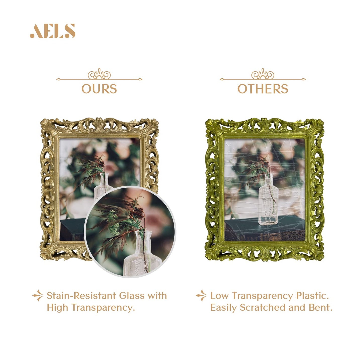 AELS 8x10 Inch Vintage Picture Frame, Elegant Antique Photo Frames with Glass Front, Photo Display, Tabletop Wall Hanging, Gift Ideas, Silver-gold Hollow Pattern