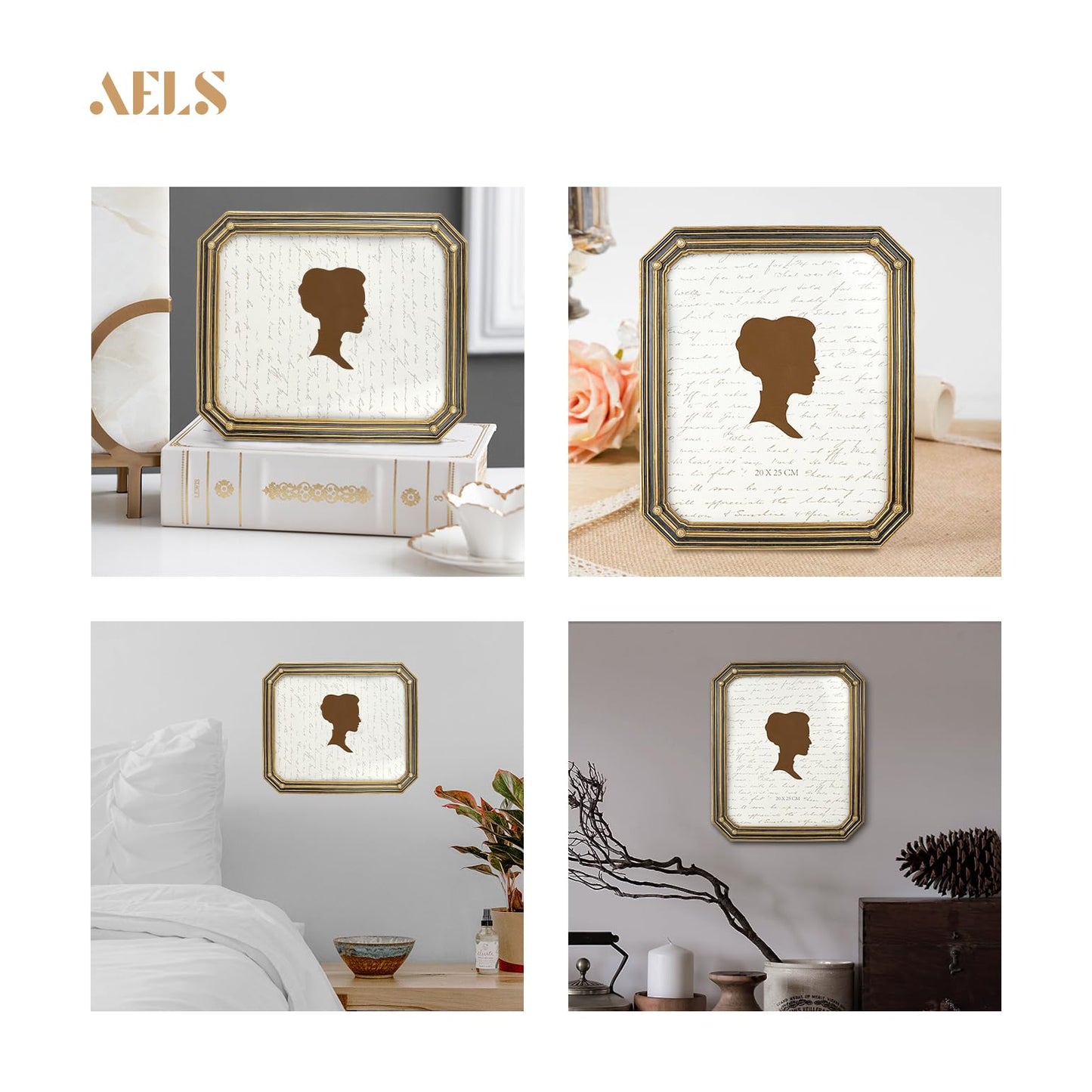 AELS 4x6 Inch Vintage Octagon Picture Frame, Elegant Antique Photo Frames with Glass Front, Photo Display, Tabletop Wall Hanging, Gift Ideas, Gold and Black Polygon