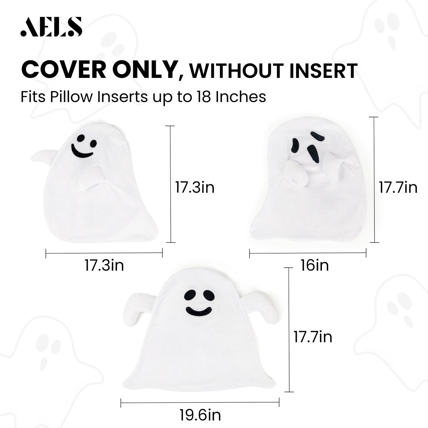AELS Ghost Decorative Throw Pillow Cover Set of 2, Halloween Decorations, 19.6" &17.3" Halloween Pillows Case for Holiday Party Home, Decor for Living Room Bedroom, Cover ONLY, Without Insert