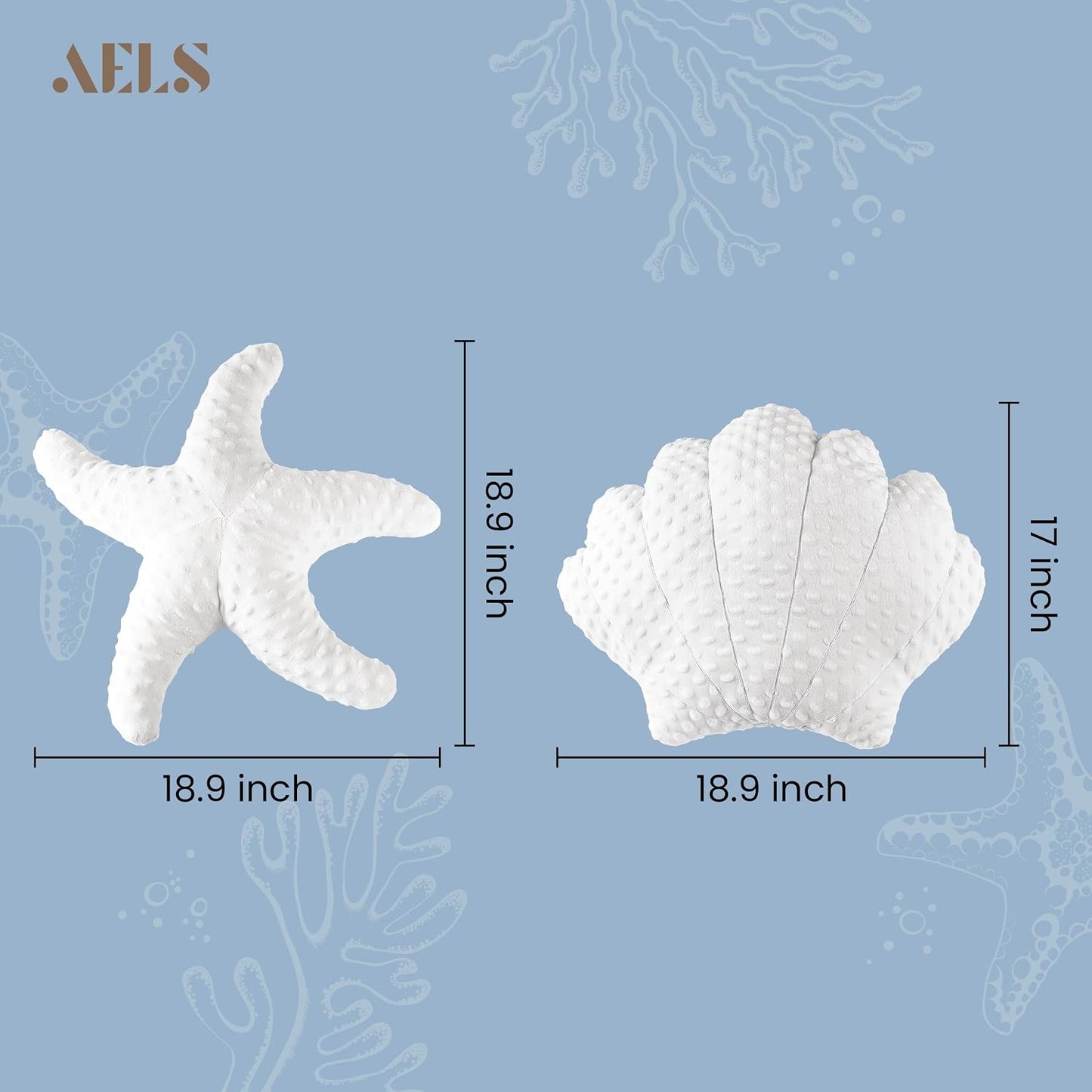 AELS Coastal Throw Pillows Set of 2, Starfish Shell Pillows, Beach Ocean Nautical Themed Smooth Soft Minky Decorative Throw Pillows, Cute Pillow for Couch Sofa Bed Living Room Bedroom Nursery, White
