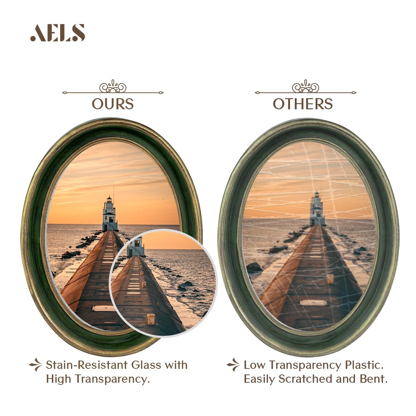 AELS 2.5x3.5 Inch Small Wallet Size Vintage Picture Frame, Elegant Antique Mini Photo Frames with Glass Front, Photo Display, Tabletop Wall Hanging, Gift Ideas, Black Oval with Gold Trim