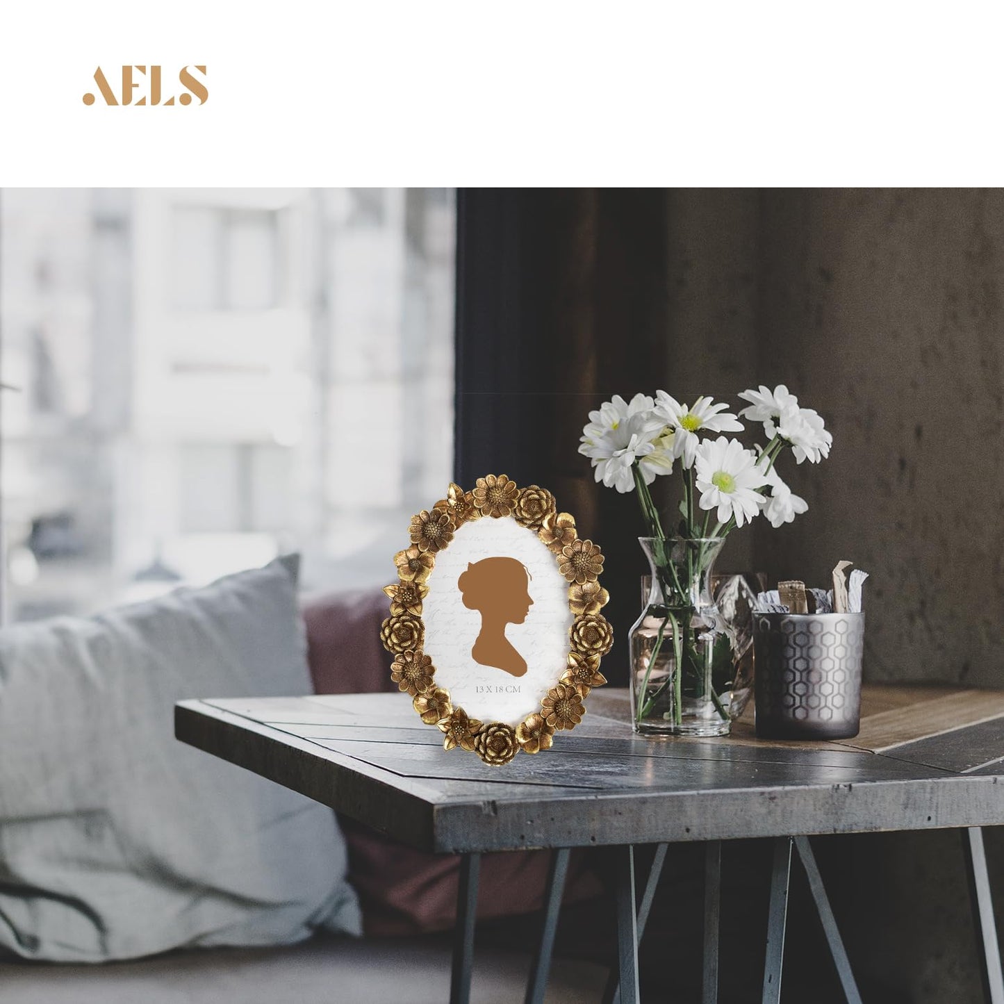 AELS 4x4 Inch Vintage Picture Frame, Elegant Antique Oval Photo Frames with Glass Front, Photo Display, Tabletop Wall Hanging, Gift Ideas, Gold Flower