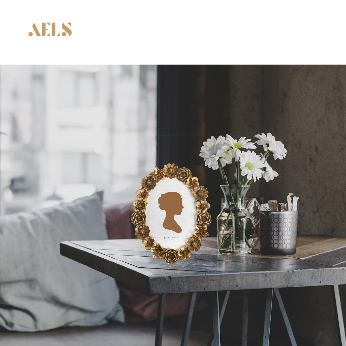 AELS 4x6 Inch Vintage Picture Frame, Elegant Antique Oval Photo Frames with Glass Front, Photo Display, Tabletop Wall Hanging, Gift Ideas, Gold Flower