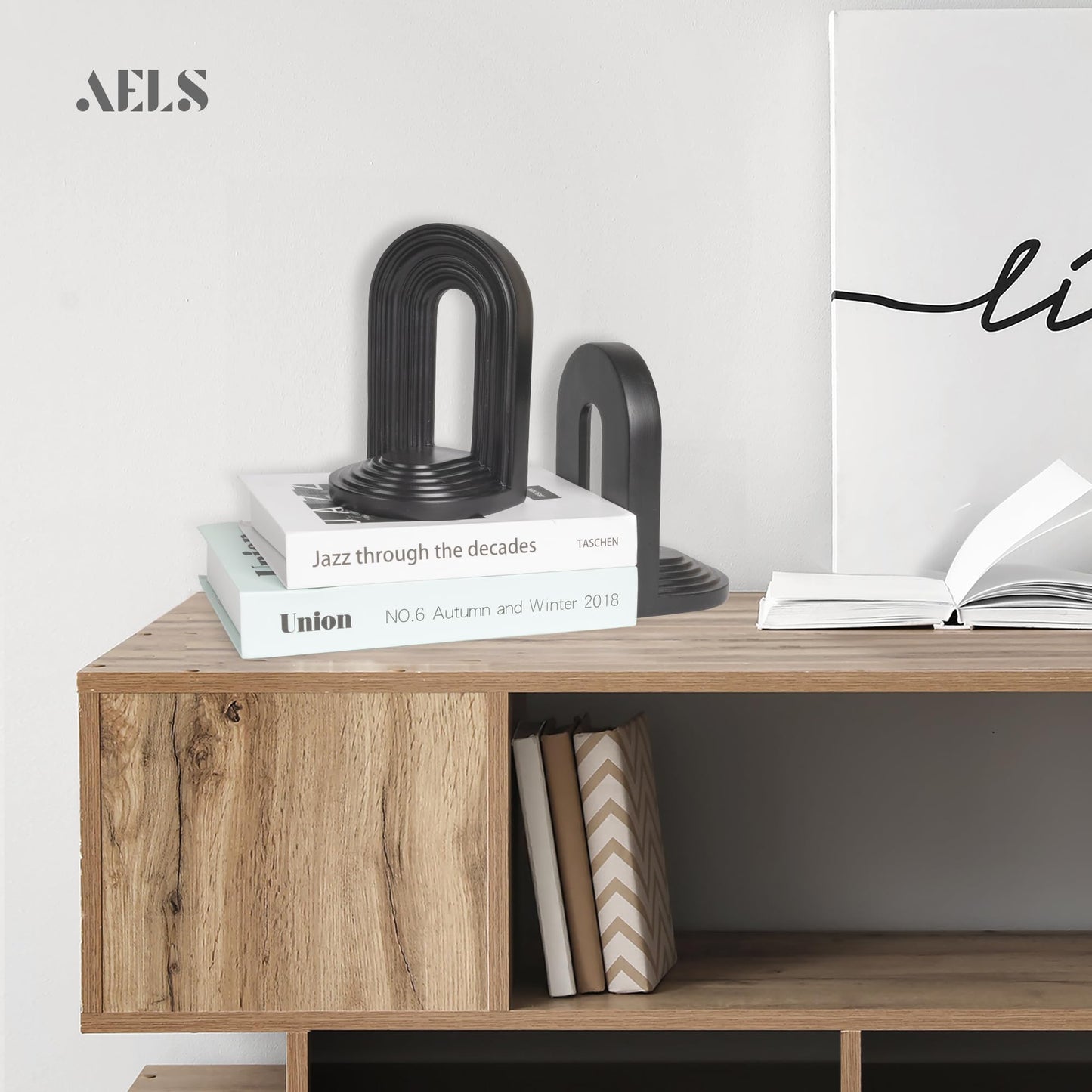 AELS Mordern Bookends, Mid Century Arch Heavy Duty Book Ends, Unique Decorative Bookend Supports for Shelves, Office Desktop Book Stand, Stopper for Books/Movies/CD, Cream