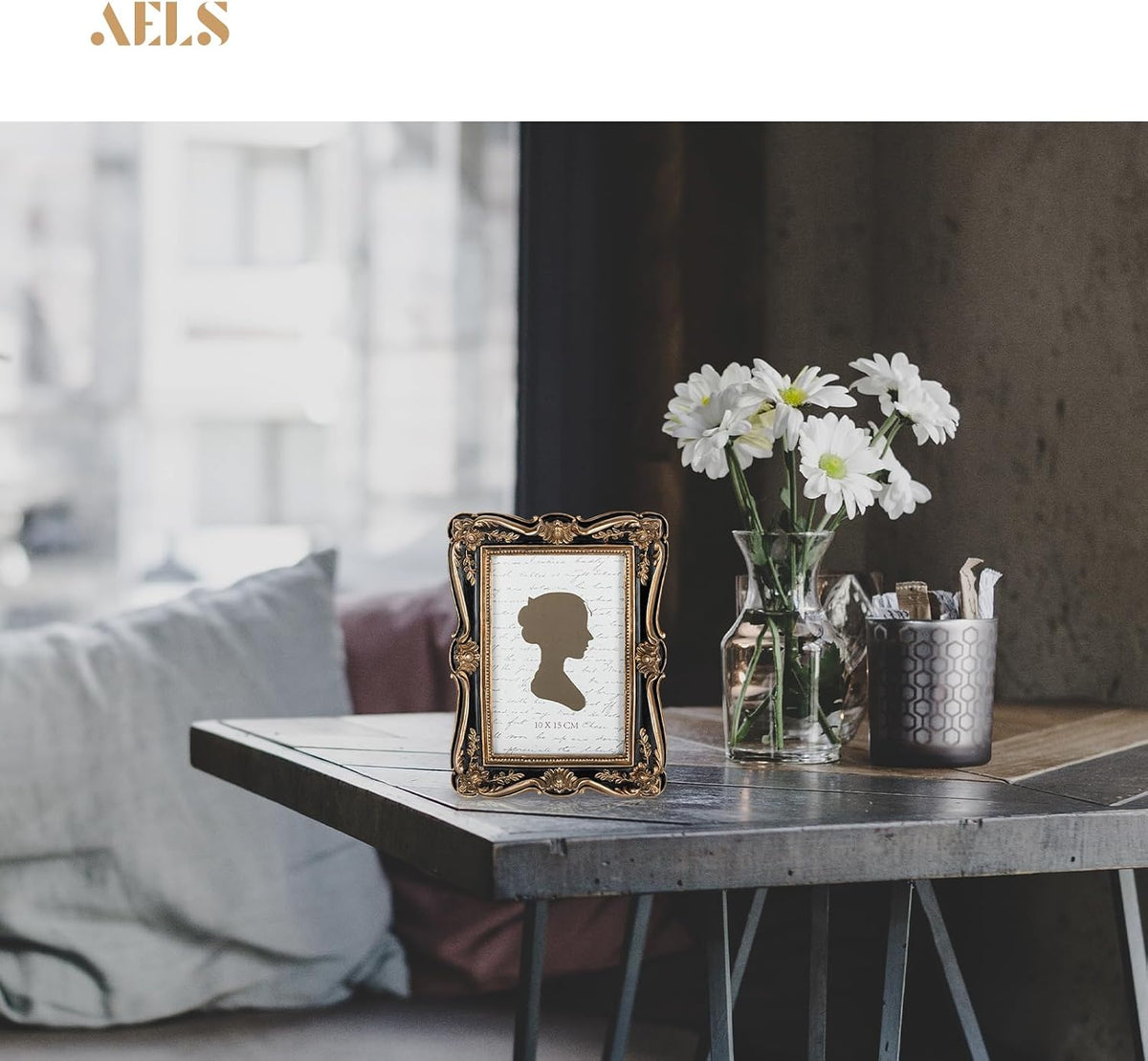 AELS 4x6 Inch Vintage Picture Frame, Elegant Antique Photo Frames with Glass Front, Photo Display, Tabletop Wall Hanging, Gift Ideas, Gold and Black