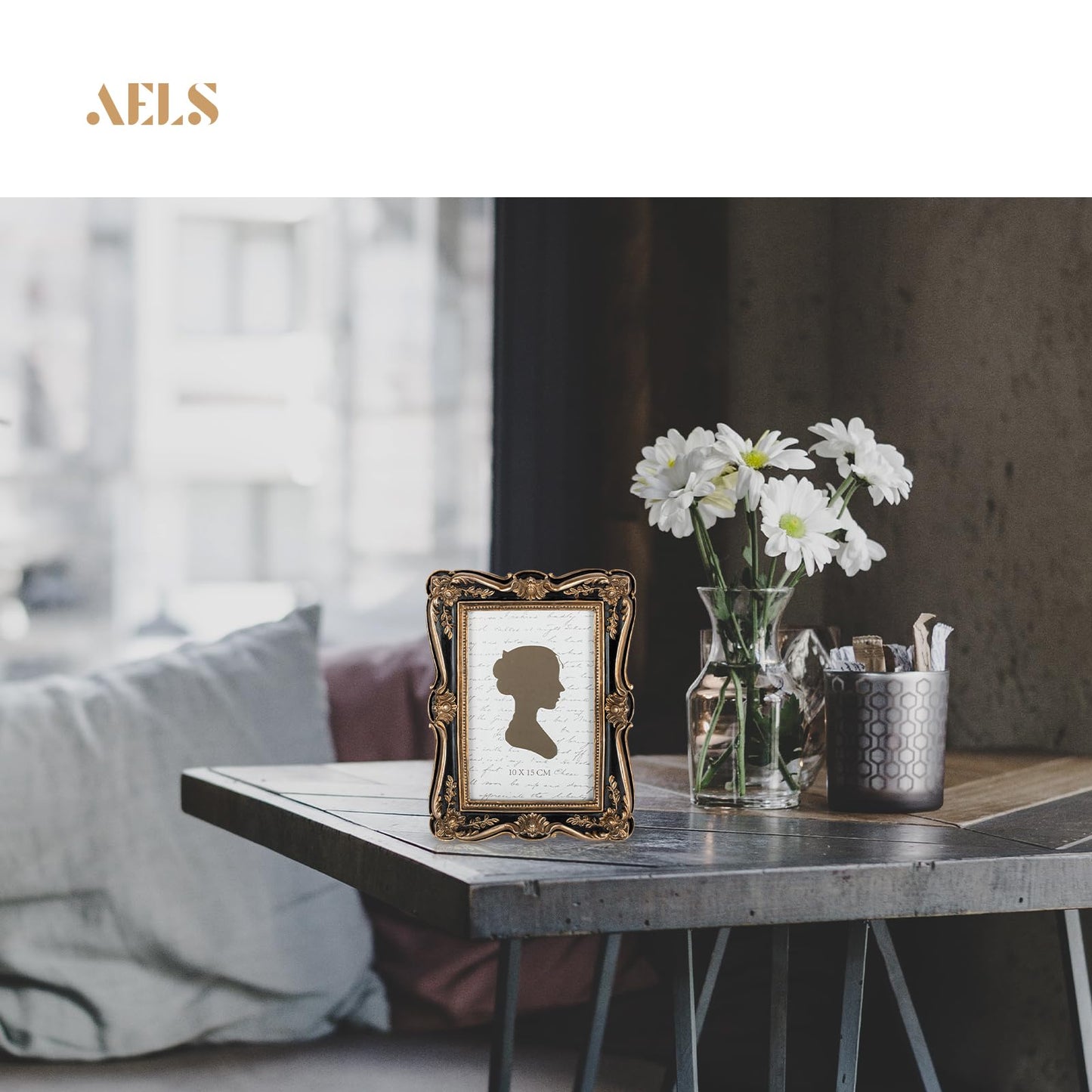 AELS 4x6 Inch Vintage Picture Frame, Elegant Antique Photo Frames with Glass Front, Photo Display, Tabletop Wall Hanging, Gift Ideas, Gold and Green