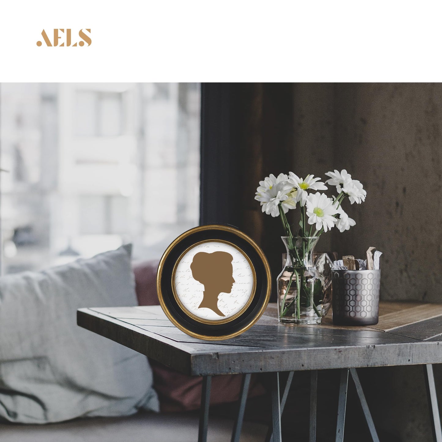 AELS 2.5x3.5 Inch Small Wallet Size Vintage Picture Frame, Elegant Antique Mini Photo Frames with Glass Front, Photo Display, Tabletop Wall Hanging, Gift Ideas, Black Oval with Gold Trim