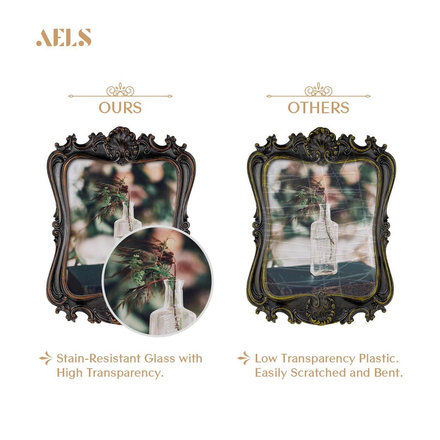 AELS 5x7 Inch Vintage Picture Frame, Elegant Antique Photo Frames with Glass Front, Photo Display, Tabletop Wall Hanging, Gift Ideas