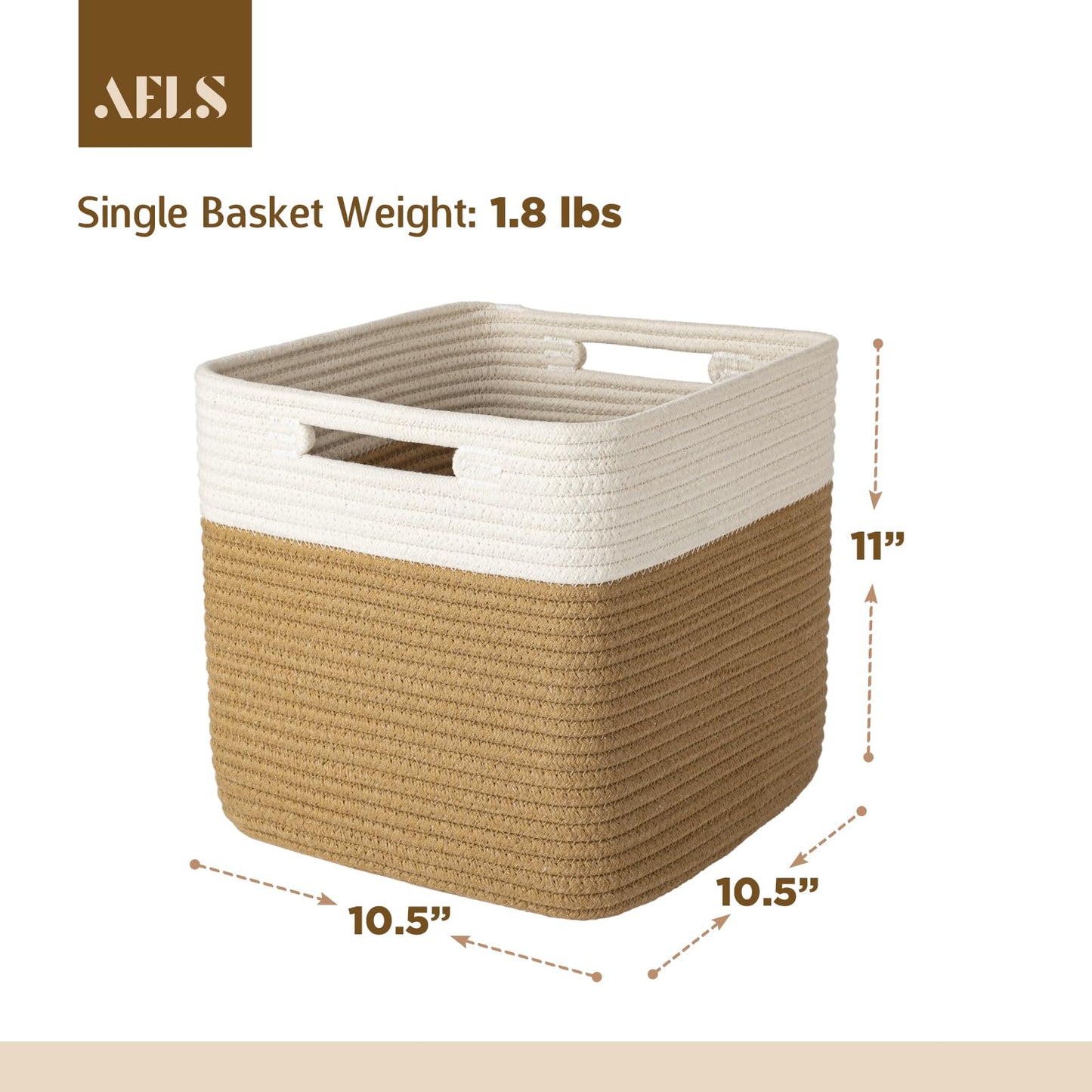 Hand Woven Cotton Basket for Storage, Cube Storage Bins with Handles, Foldable Collapsible Closet Organizers and Storage, Boho Farmhouse Storage Cubes for Shelves, Beige