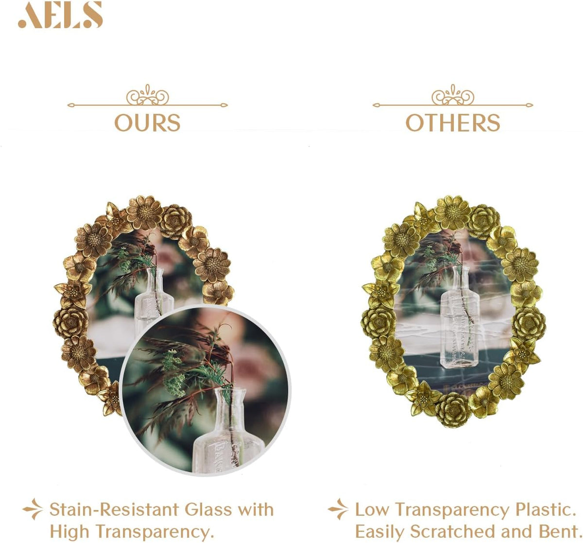 AELS 5x7 Inch Vintage Picture Frame, Elegant Antique Oval Photo Frames with Glass Front, Photo Display, Tabletop Wall Hanging, Gift Ideas, Gold Flower