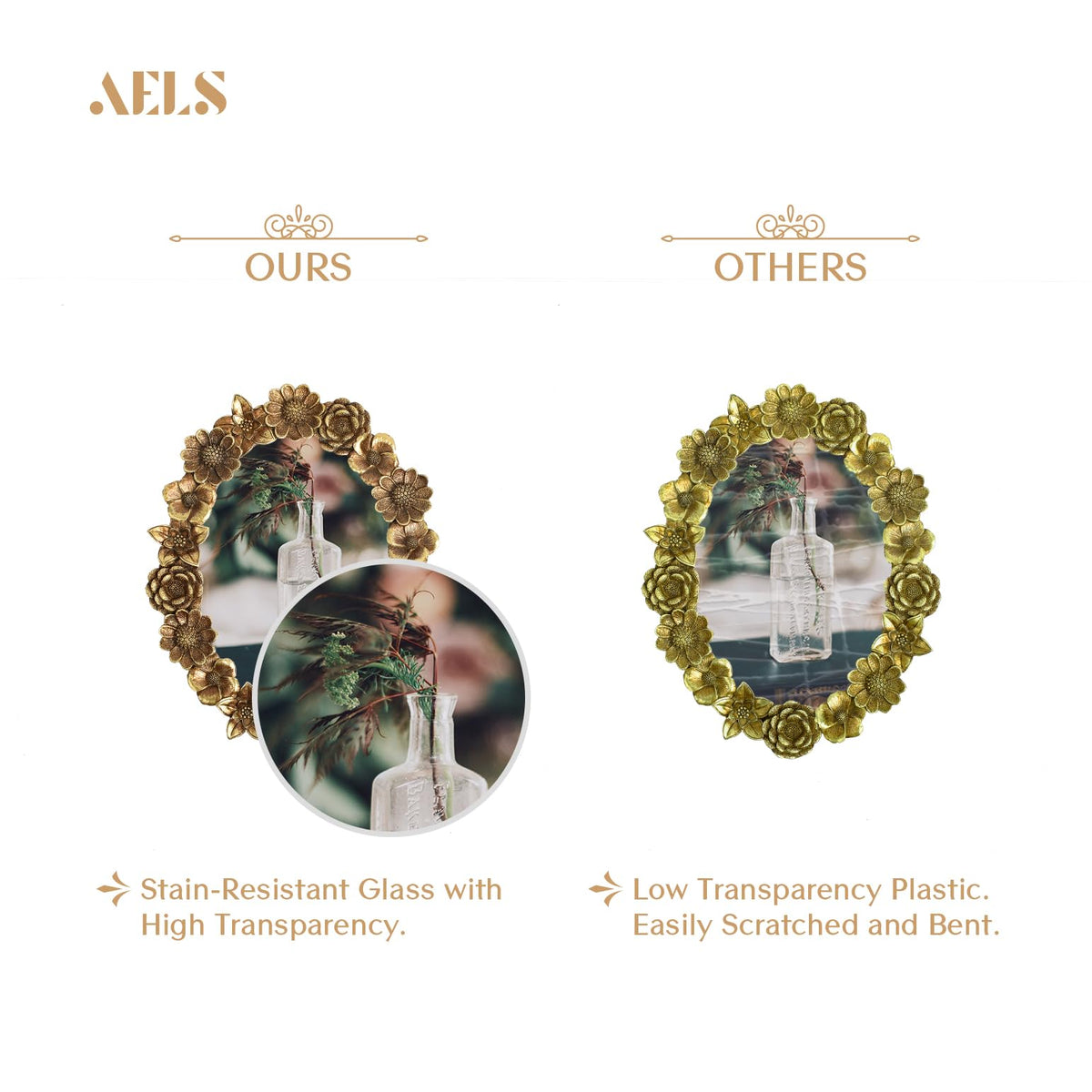 AELS 4x6 Inch Vintage Picture Frame, Elegant Antique Oval Photo Frames with Glass Front, Photo Display, Tabletop Wall Hanging, Gift Ideas, Gold Flower