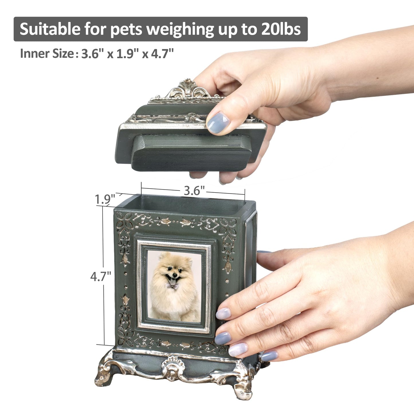 AELS Pet Urn Memory Box for Keepsakes with Photo Slot, Dog Memorial Urns for Ashes, Cat or Dog Cremation Urns, Black