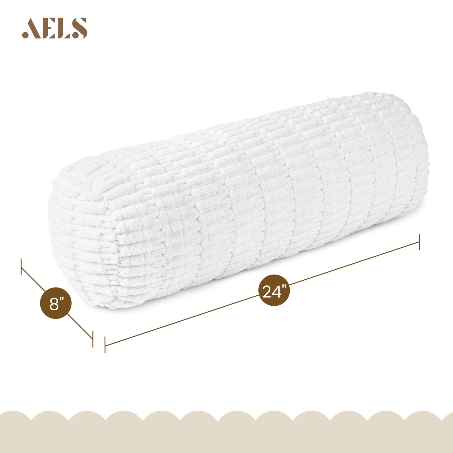 AELS Faux Fur Striped Cylinder Pillows Set of 2, 8" x 24" Decorative Modern Bolster Pillows with Removable Washable Cover & Insert, Body Pillow for Couch Bed, Living Room Bedroom Nursery Decor, White