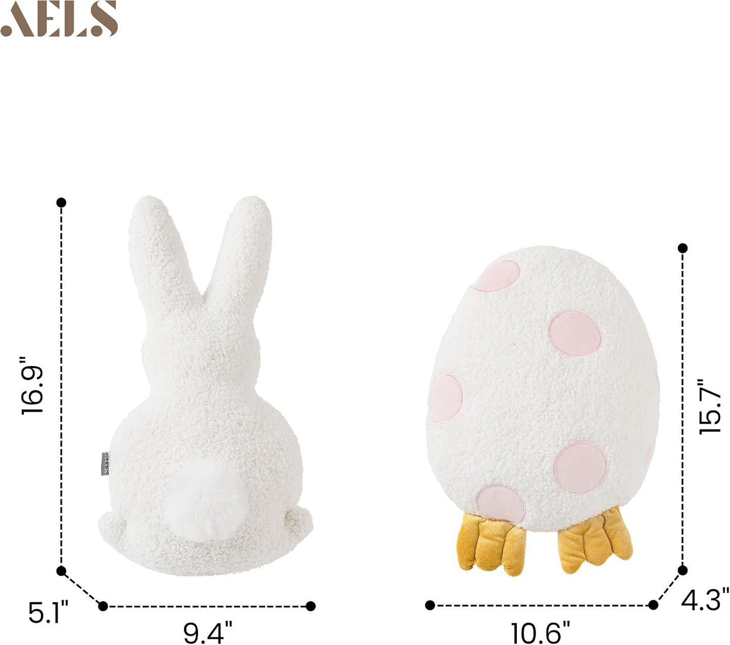AELS Easter Egg & Bunny Throw Pillows, Set of 2, Cute Bunny and Egg-Shaped Decorative Pillows, Easter Holiday Decor for Sofa Couch Living Room Bedroom Nursery, White