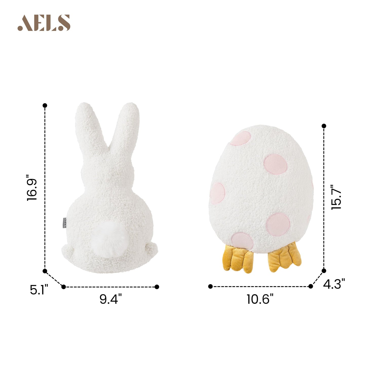 AELS Easter Egg & Chicken Shaped Throw Pillows, Set of 2, Easter Egg and Rooster Decorative Pillows, Spring Easter Decor for Sofa Couch Living Room Bedroom Nursery, White