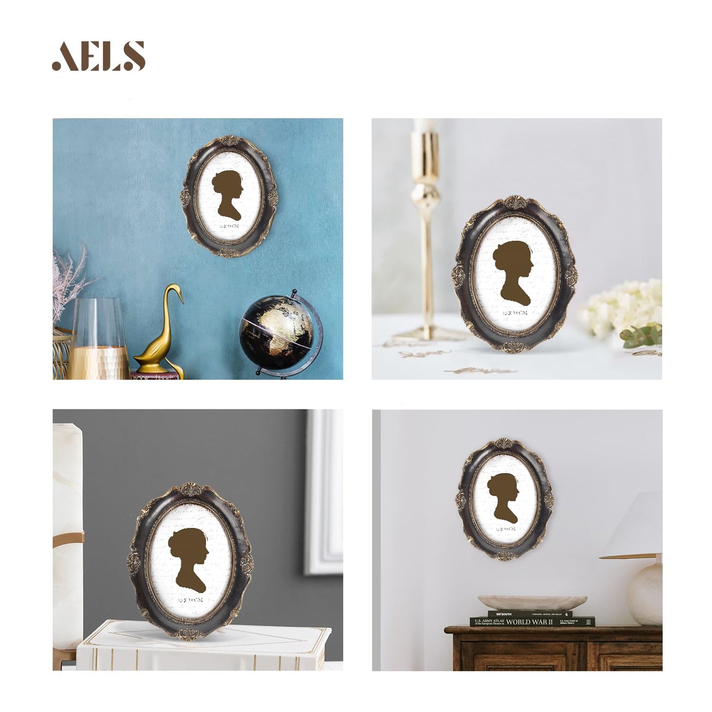 AELS 4x6 Inch Vintage Picture Frame, Elegant Antique Photo Frames with Glass Front, Photo Display, Tabletop Wall Hanging, Gift Ideas, Oval