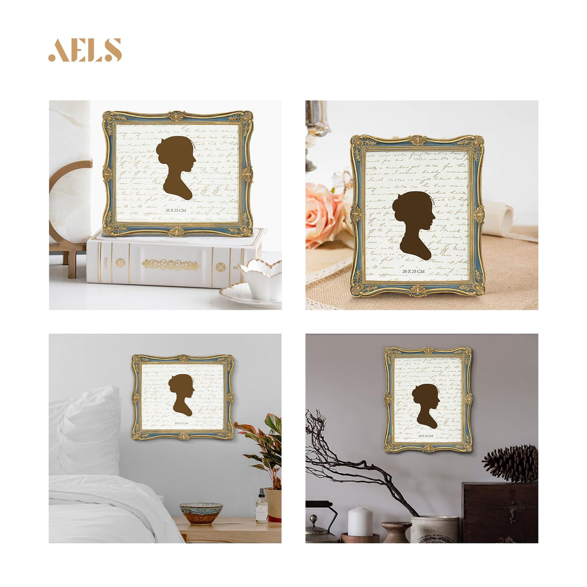 AELS 4x6 Inch Vintage Picture Frame, Elegant Antique Photo Frames with Glass Front, Photo Display, Tabletop Wall Hanging, Gift Ideas, Gold and Black