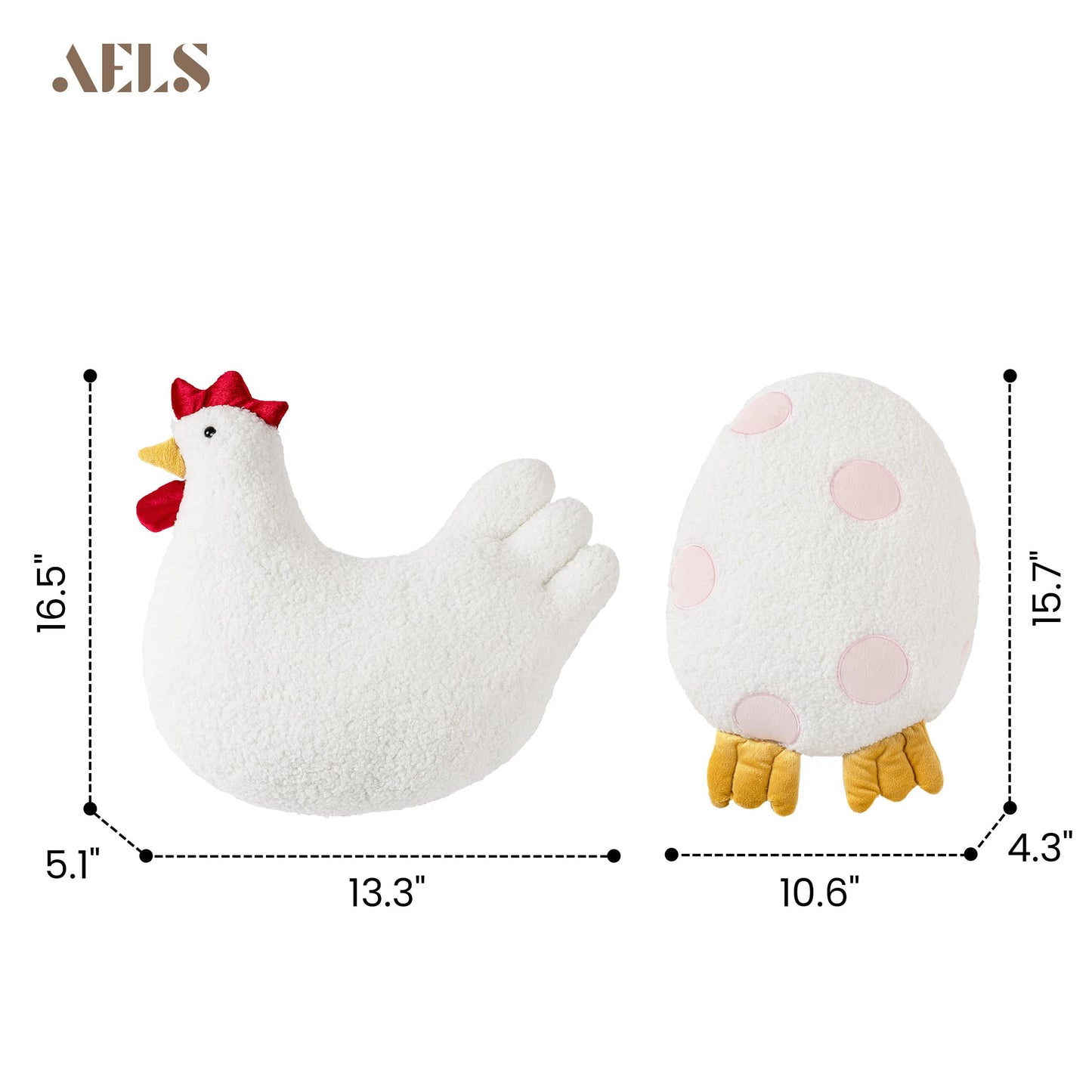 AELS Easter Egg & Chicken Shaped Throw Pillows, Set of 2, Easter Egg and Rooster Decorative Pillows, Spring Easter Decor for Sofa Couch Living Room Bedroom Nursery, White