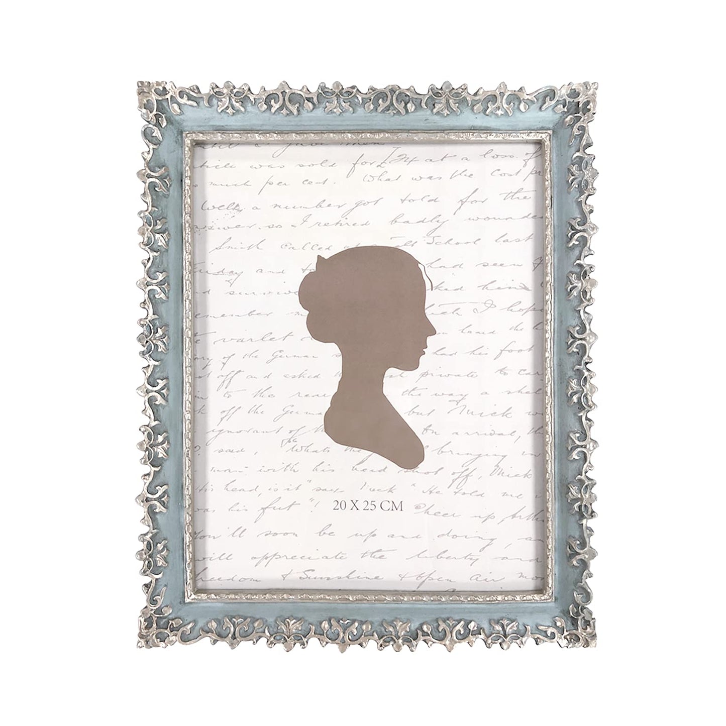 AELS 4x6 Inch Vintage Picture Frame, Elegant Antique Photo Frames with Glass Front, Photo Display, Tabletop Wall Hanging, Gift Ideas, Vine Pattern, Silver & Light Blue