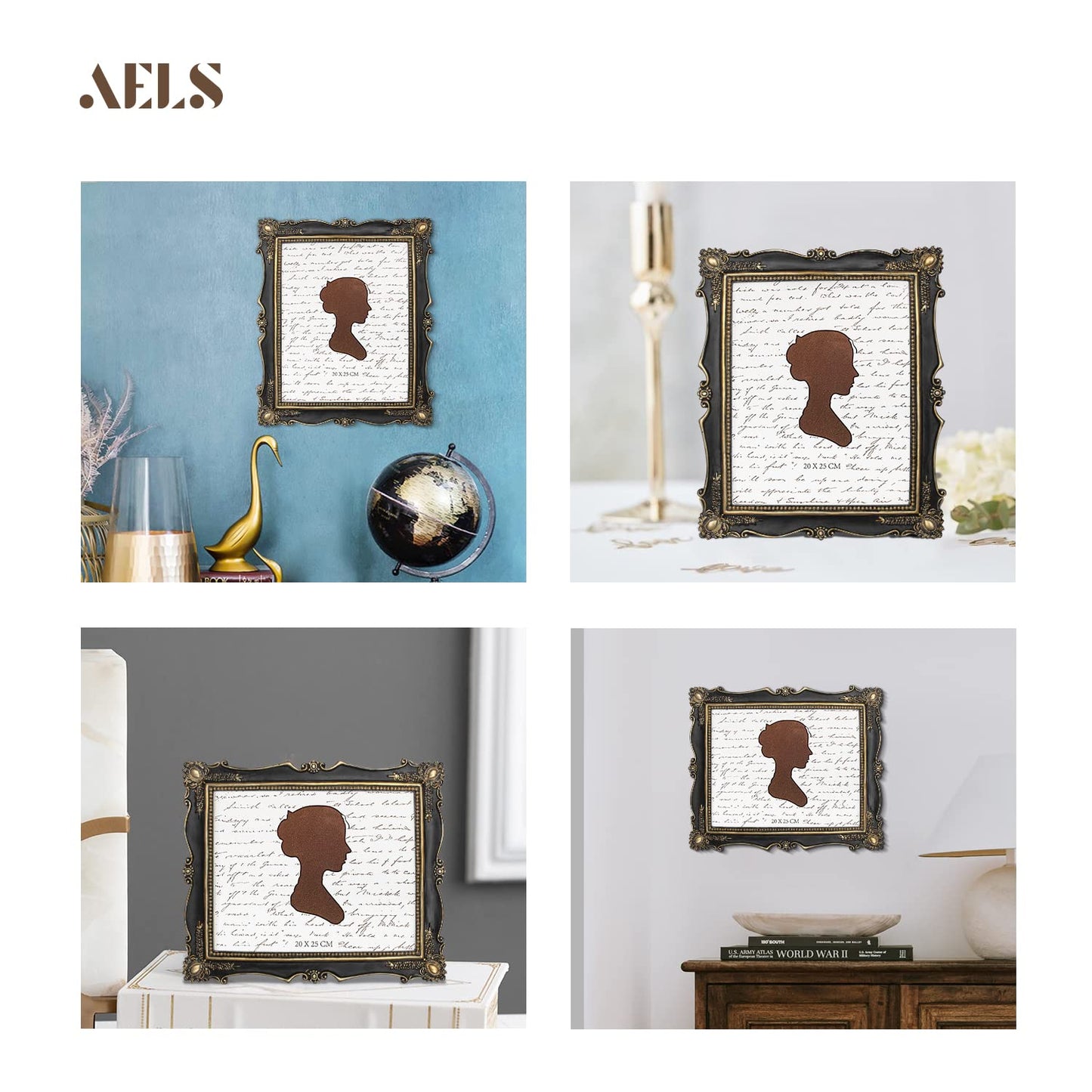 AELS 5x7 Inch Vintage Picture Frame, Elegant Antique Photo Frames with Glass Front, Photo Display, Tabletop Wall Hanging, Gift Ideas, Gold and Black