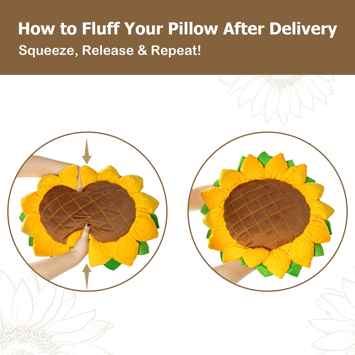 AELS Set of 2 Sunflower Pillow, 3D Decorative Throw Pillow, 20.4"& 16.5" Cute Sunflower Decor for Plant Lover, Sofa Couch Living Room Bedroom Nursery Decor, Yellow