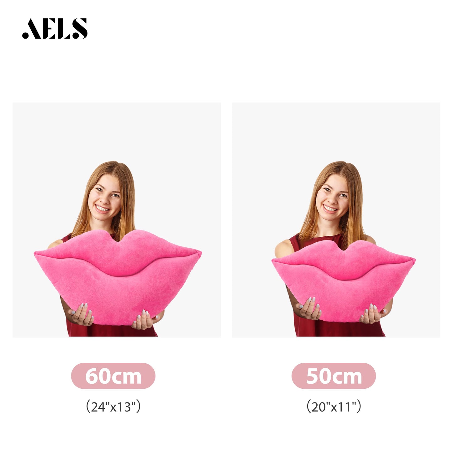 AELS 3D Large Lips Throw Pillows Smooth Soft Velvet Decorative Throw Pillows Love Pillows Cute Pillow 24 X 12 inches for Couch Sofa Bed Living Room Bedroom, Red