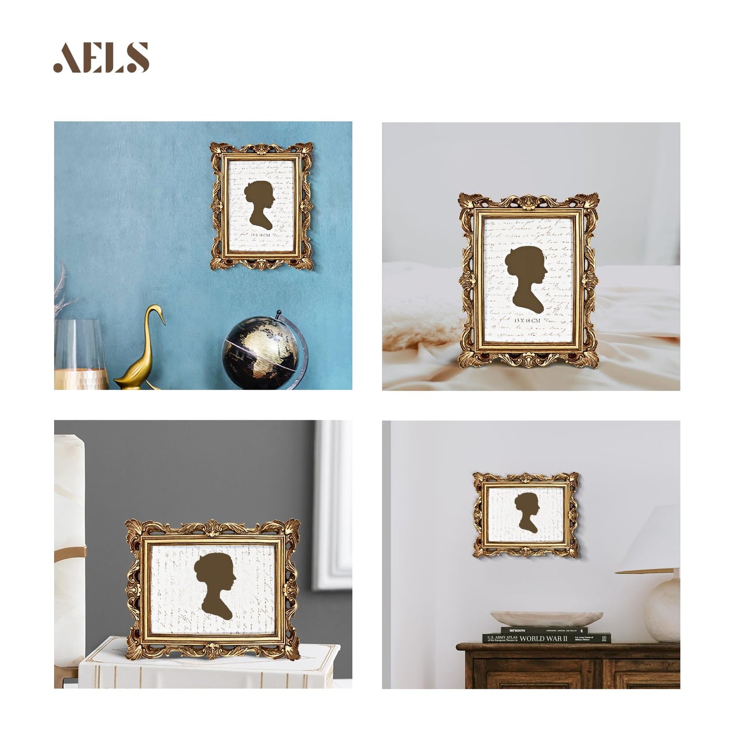AELS 4x6 Inch Vintage Picture Frame, Elegant Antique Photo Frames with Glass Front, Photo Display, Tabletop Wall Hanging, Gift Ideas