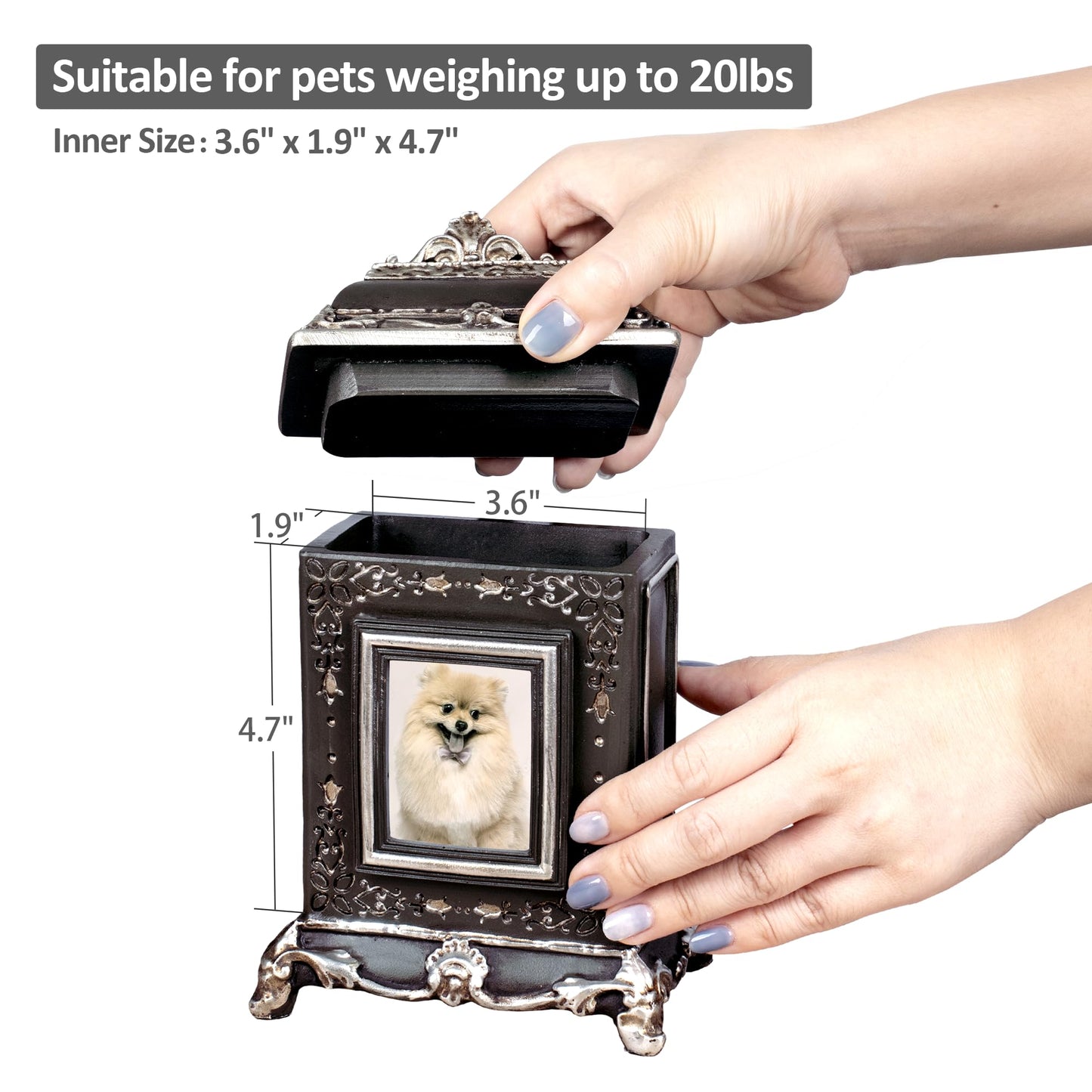 AELS Pet Urn Memory Box for Keepsakes with Photo Slot, Dog Memorial Urns for Ashes, Cat or Dog Cremation Urns, Black