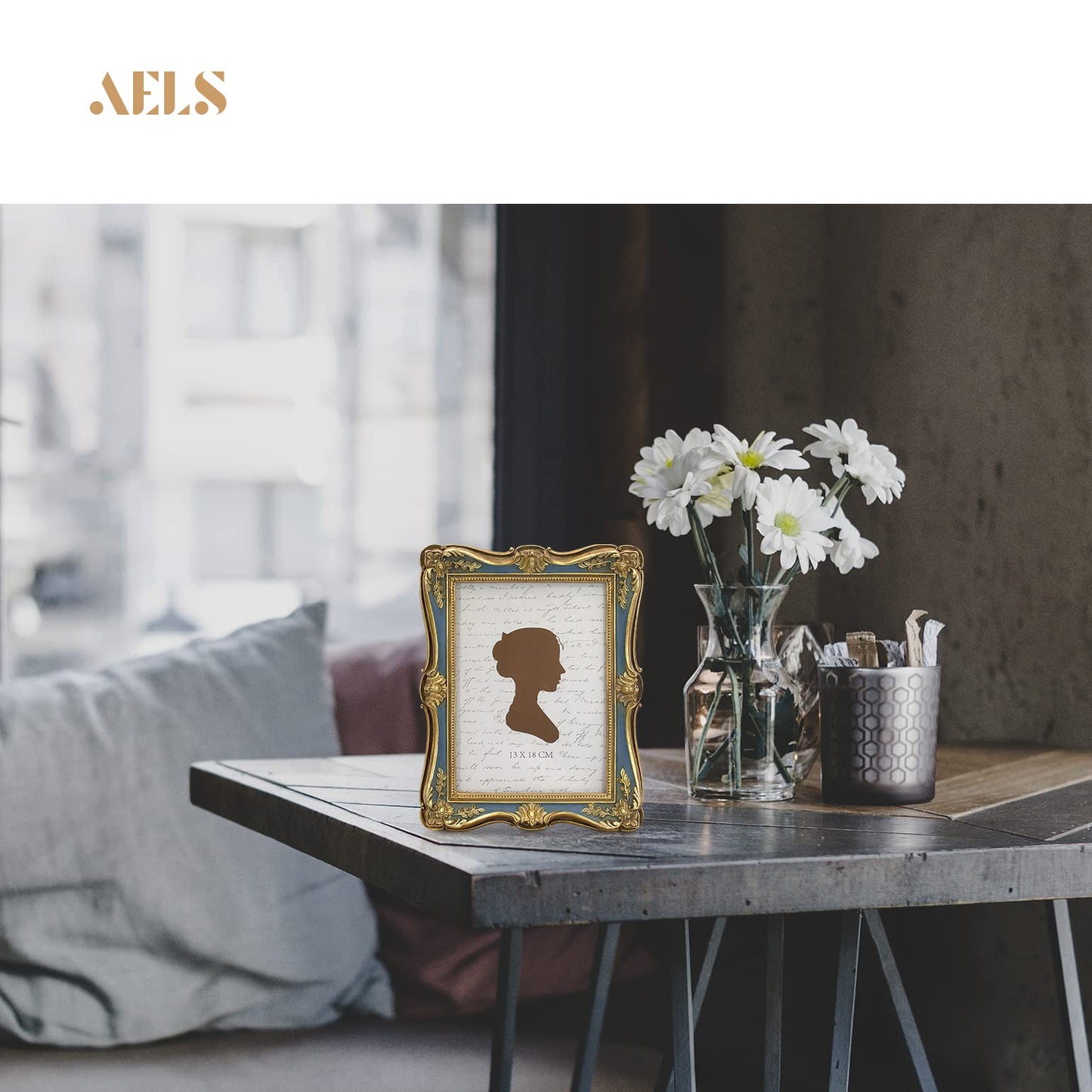 AELS 4x6 Inch Vintage Picture Frame, Elegant Antique Photo Frames with Glass Front, Photo Display, Tabletop Wall Hanging, Gift Ideas, Gold and Green