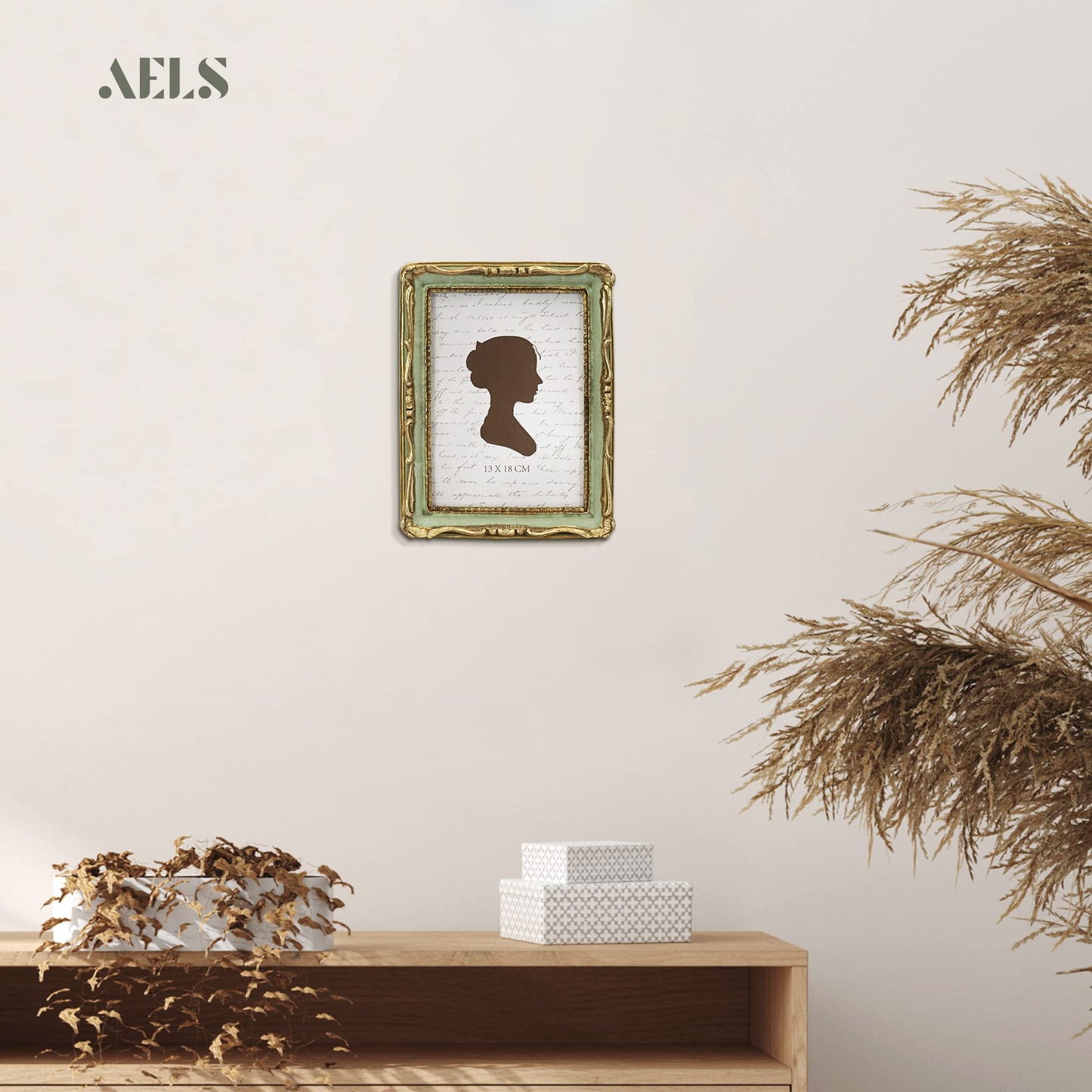 AELS 4x4 Inch Vintage Picture Frame, Elegant Antique Square Photo Frames with Glass Front, Photo Display, Tabletop Wall Hanging, Gift Ideas, Gold and Green