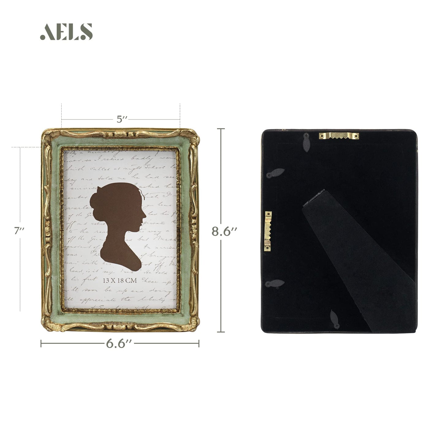AELS 4x4 Inch Vintage Picture Frame, Elegant Antique Square Photo Frames with Glass Front, Photo Display, Tabletop Wall Hanging, Gift Ideas, Gold and Green