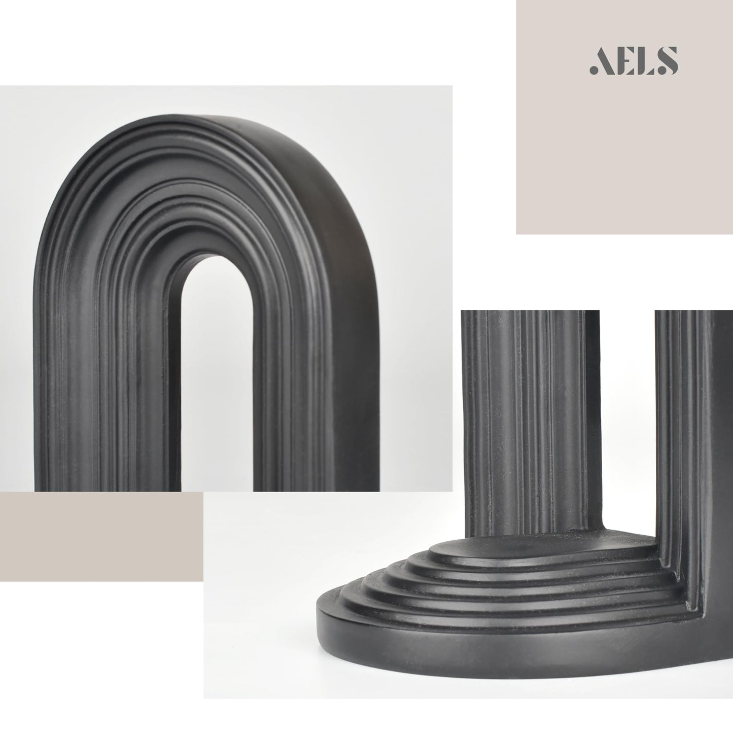 AELS Mordern Bookends, Mid Century Arch Heavy Duty Book Ends, Unique Decorative Bookend Supports for Shelves, Office Desktop Book Stand, Stopper for Books/Movies/CD, Cream