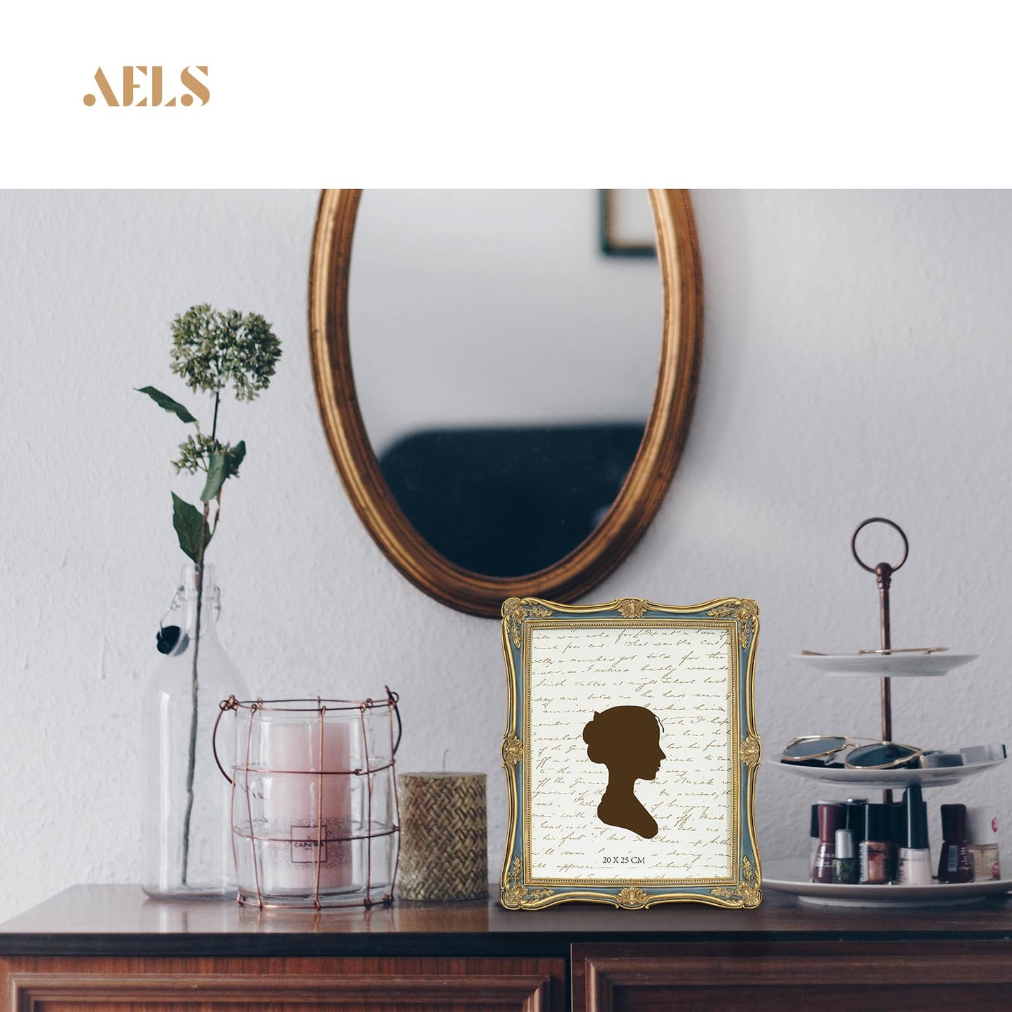 AELS 4x6 Inch Vintage Picture Frame, Elegant Antique Photo Frames with Glass Front, Photo Display, Tabletop Wall Hanging, Gift Ideas, Gold and Green