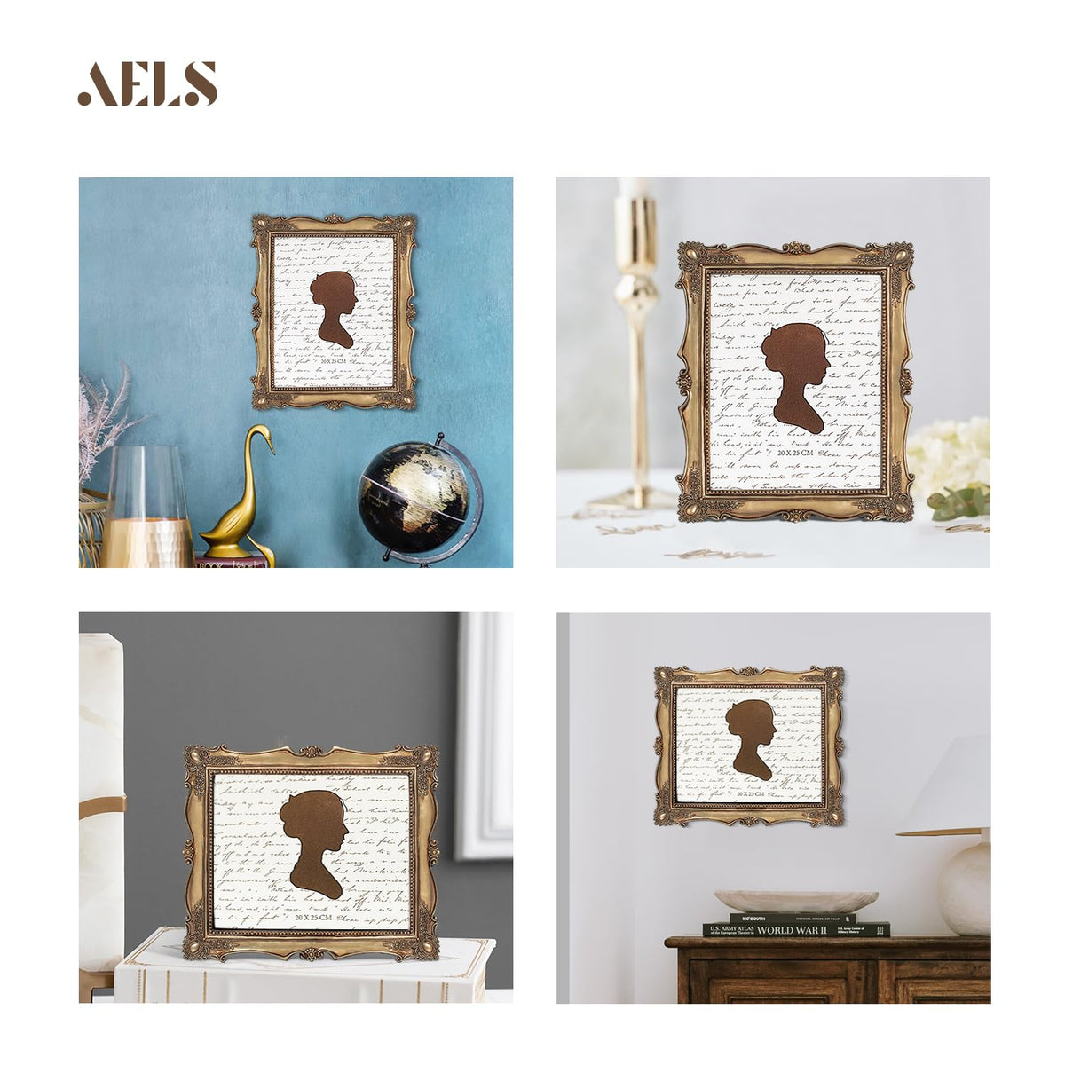 AELS 8x10 Inch Vintage Picture Frame, Elegant Antique Photo Frames with Glass Front, Photo Display, Tabletop Wall Hanging, Gift Ideas, Gold and Black