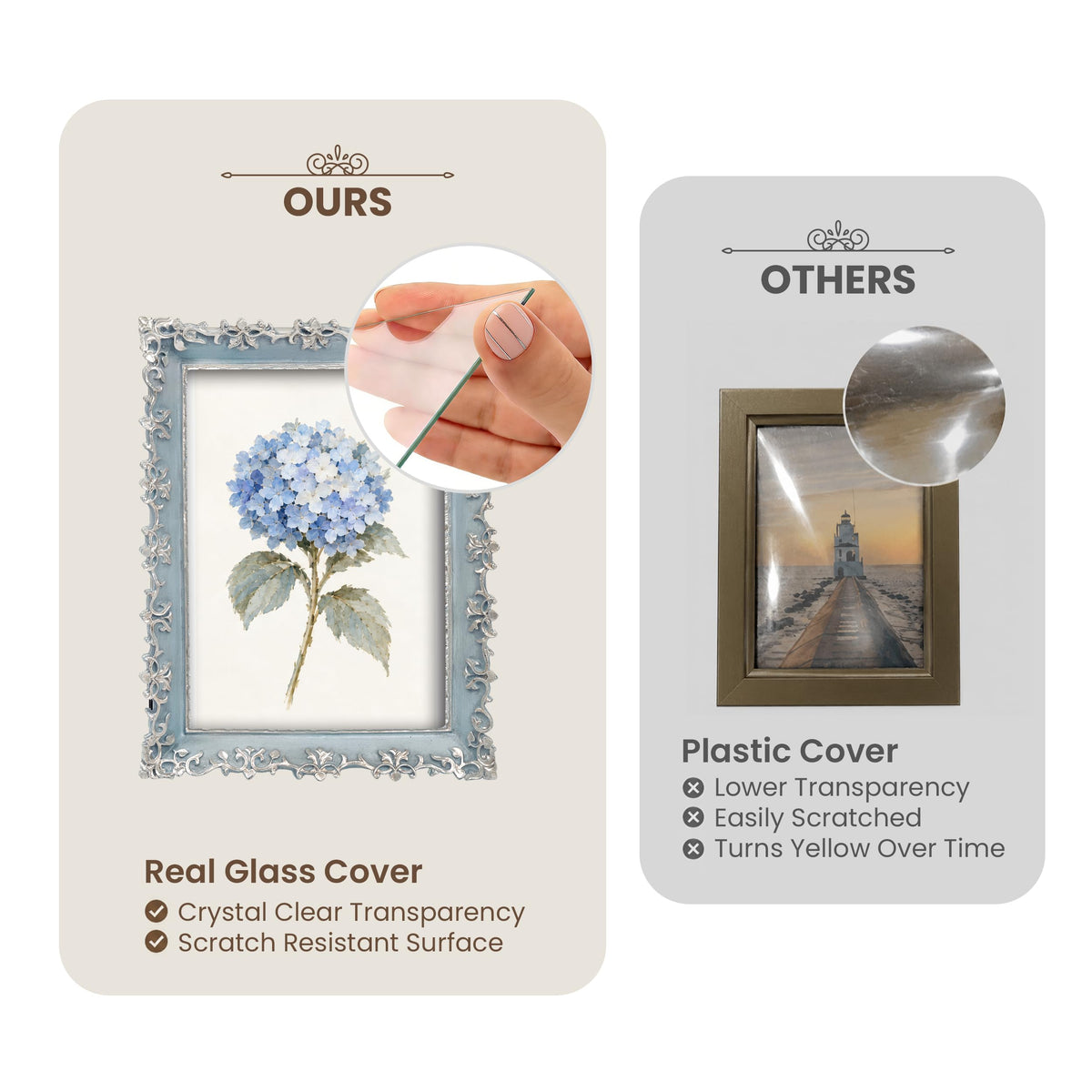 AELS 4x6 Inch Vintage Picture Frame, Elegant Antique Photo Frames with Glass Front, Photo Display, Tabletop Wall Hanging, Gift Ideas, Vine Pattern, Silver & Light Blue