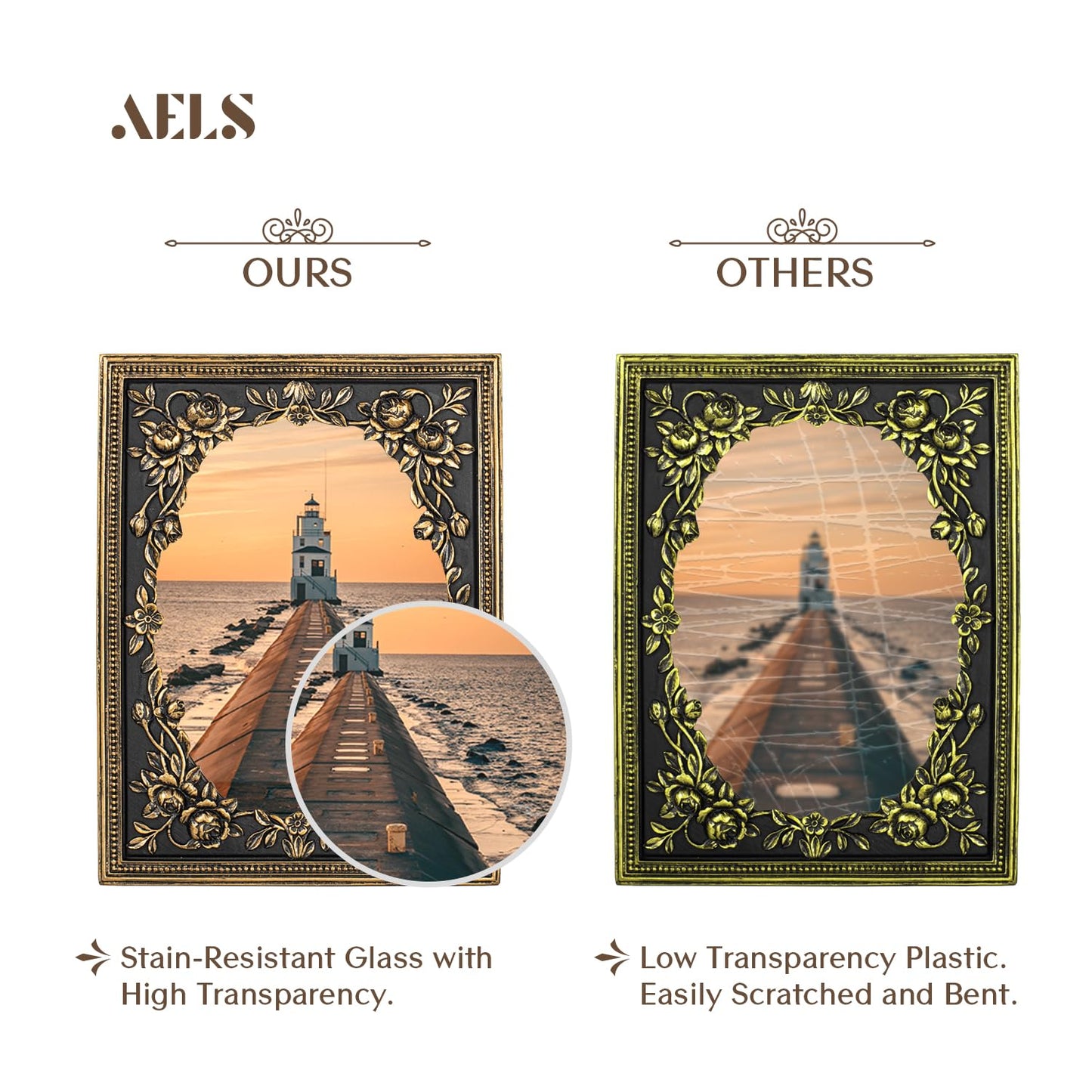 AELS 4x6 Inch Vintage Black Picture Frame, Elegant Antique Photo Frames with Glass Front, Photo Display, Tabletop Wall Hanging, Gift Ideas, Gold and Black