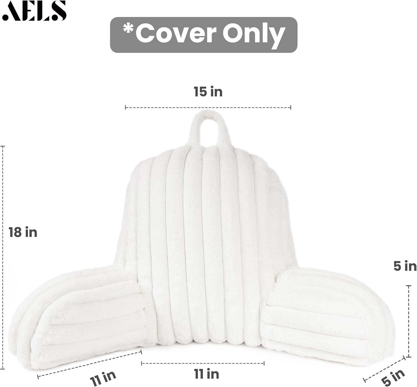 Large Reading Pillow Replacement Cover with Arms and Pockets (Cover ONLY), 18" Soft Faux Fur Striped Backrest Pillow Cover Fits Standard Size Reading Pillows, Cream White