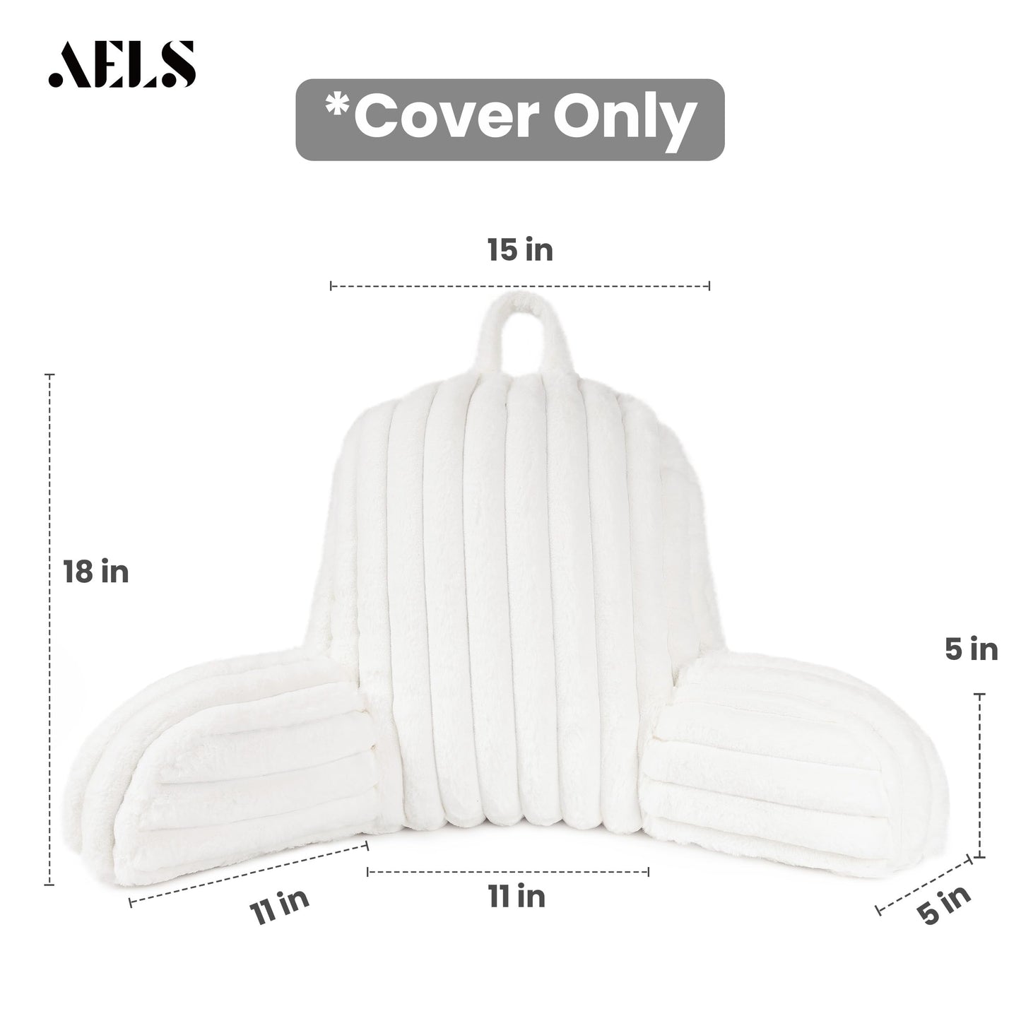 AELS Large Reading Pillow Replacement Cover with Arms and Pockets (Cover ONLY), 18" Soft Faux Fur Striped Backrest Pillow Cover Fits Standard Size Reading Pillows, Cream White