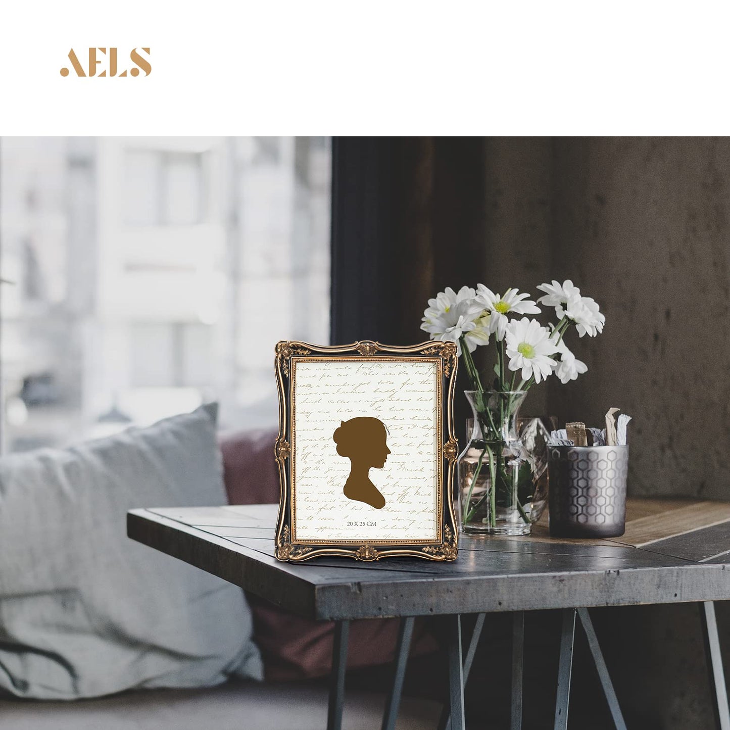 AELS 4x6 Inch Vintage Picture Frame, Elegant Antique Photo Frames with Glass Front, Photo Display, Tabletop Wall Hanging, Gift Ideas, Gold and Green