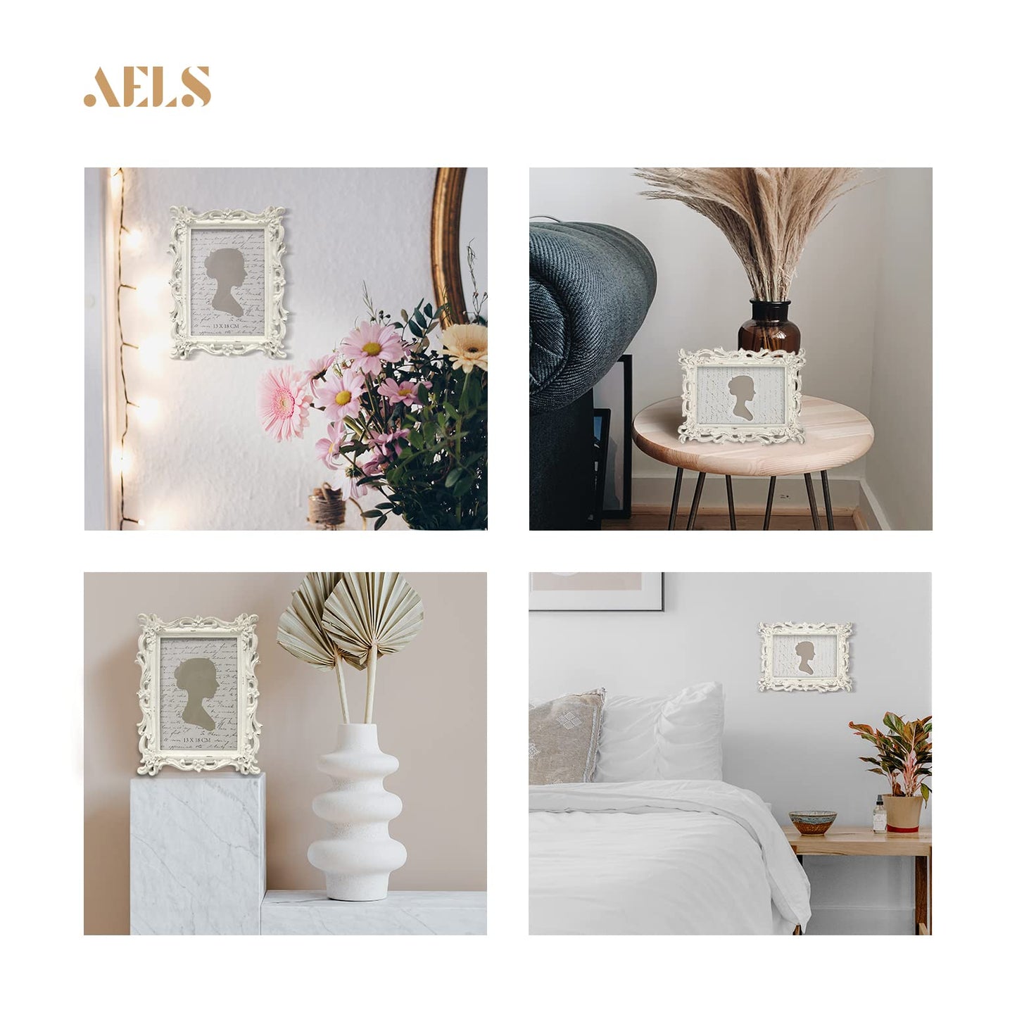 AELS Vintage Picture Frame, Elegant Antique Photo Frames with Glass Front, Photo Display, Tabletop Wall Hanging, Gift Ideas, White Waves (4X6 inch)