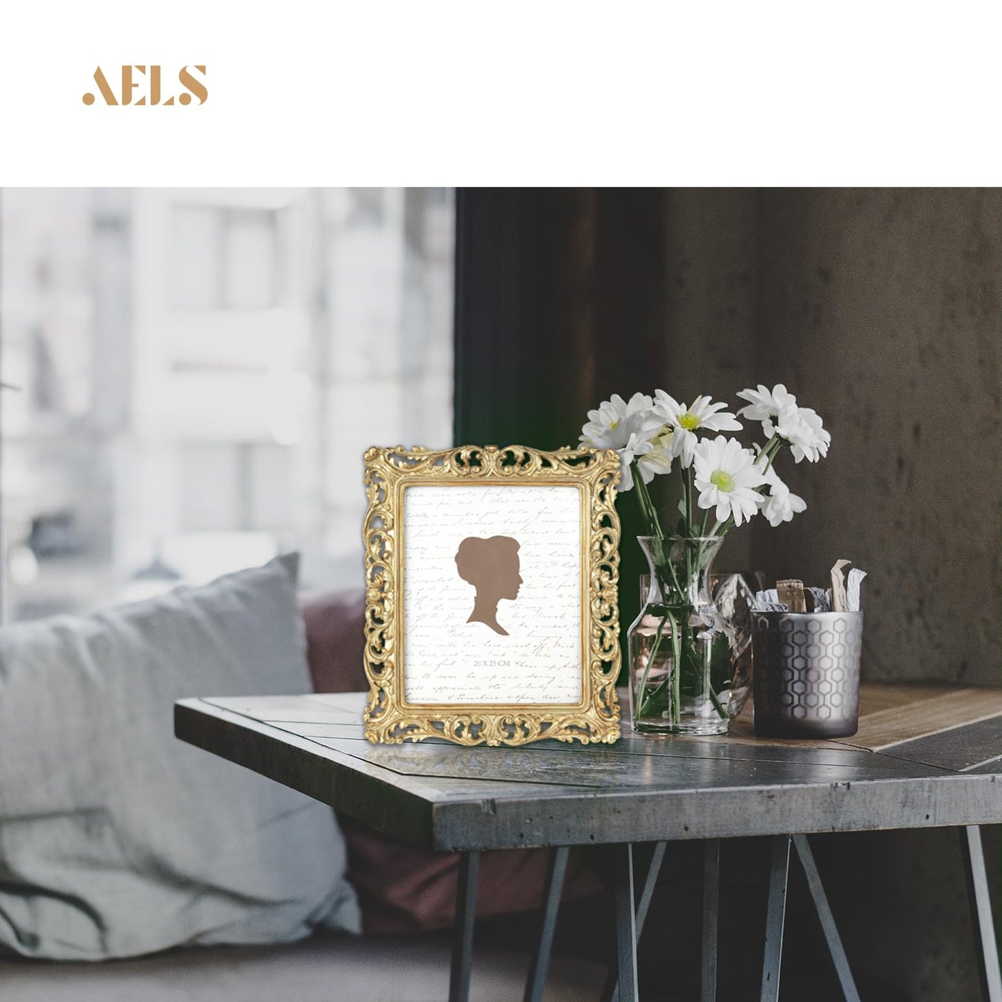AELS 8x10 Inch Vintage Picture Frame, Elegant Antique Photo Frames with Glass Front, Photo Display, Tabletop Wall Hanging, Gift Ideas, Silver-gold Hollow Pattern