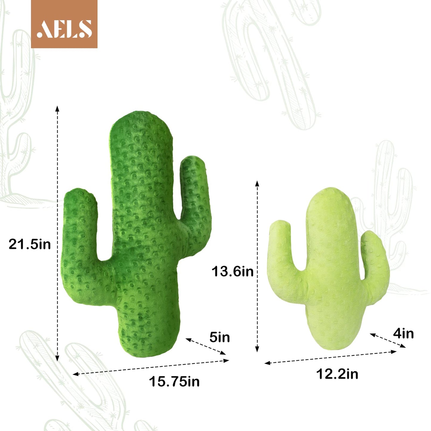 AELS Set of 2 Cactus Decorative Throw Pillows, 22"& 14" Cactus Plush Pillow Set, 3D Office Nap Pillow, Cute Succulent Throw Pillow for Nursery Bedroom Room Decor, Blue Green & Sage Green