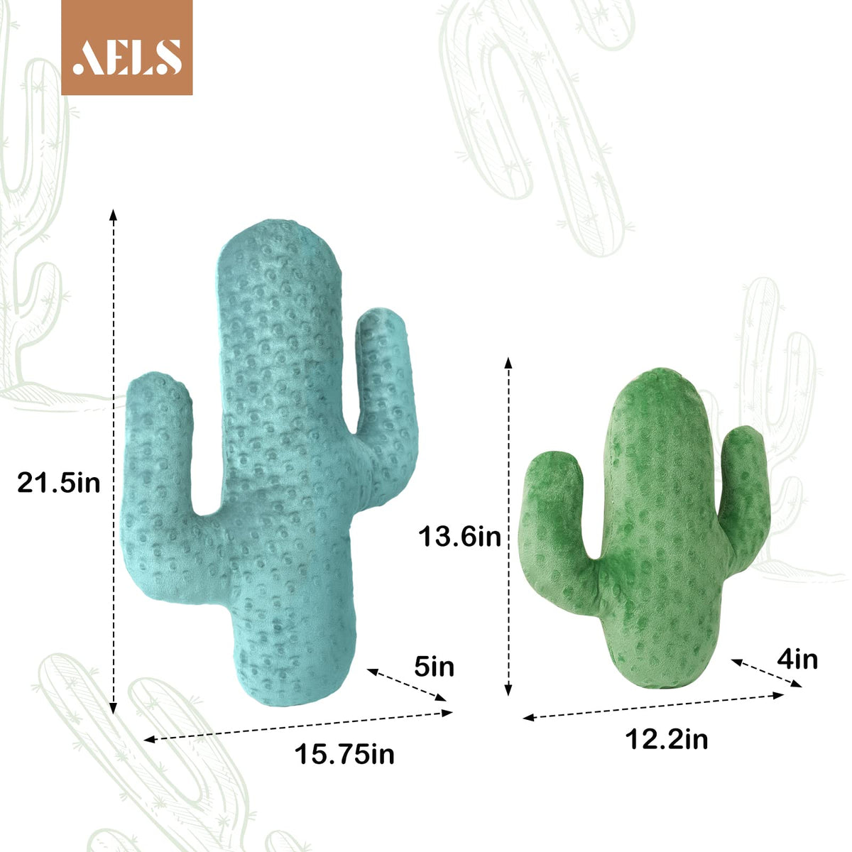 AELS Set of 2 Cactus Decorative Throw Pillows, 22"&14" Corduroy Striped Cactus Plush Pillow Set, Office Nap Pillow, Cute Succulent Throw Pillow for Nursery Bedroom Room Decor, Grass Green & Lime Green