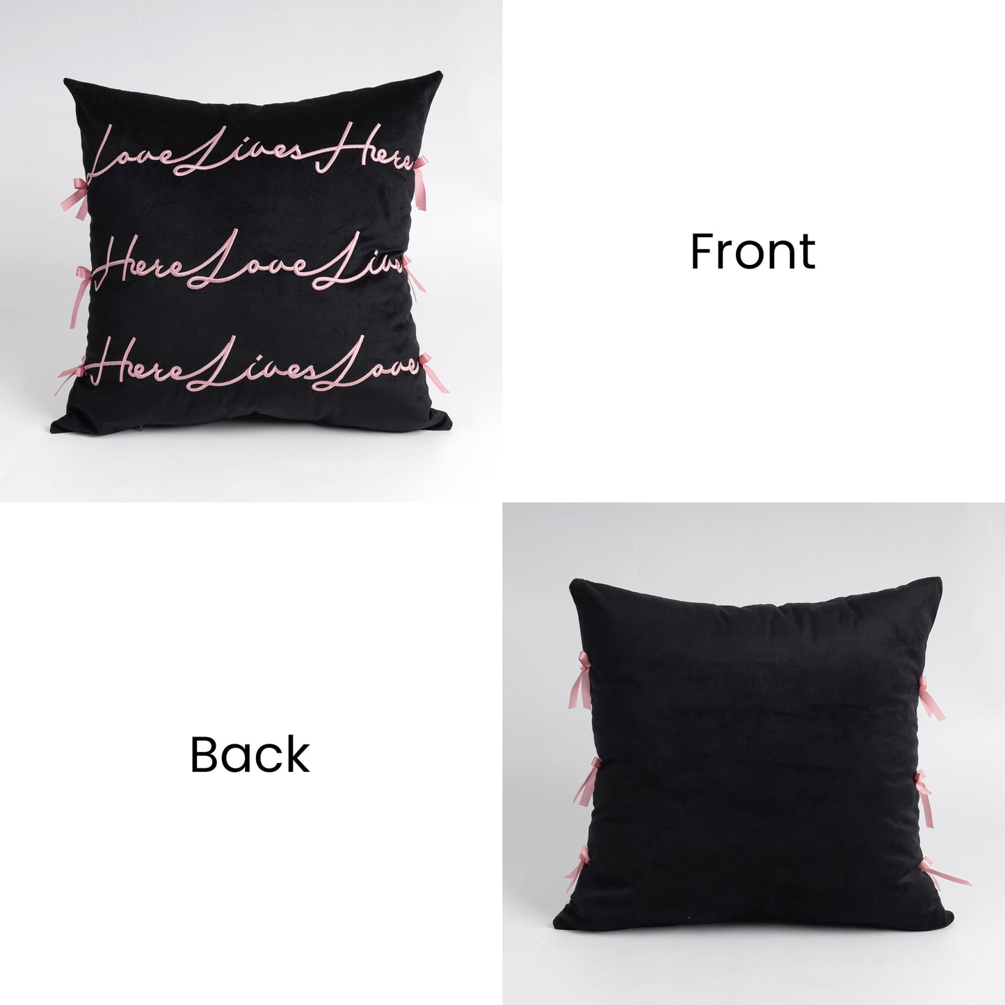 Bow Pillow Cover, Text Design Velvet Bowknot Decorative Pillow Covers for Valentine's Day, Wedding, Christmas, Living Room, Bedroom, Nursery Decor, 18x18 Inch, Love Lives Here, Pink Cream White