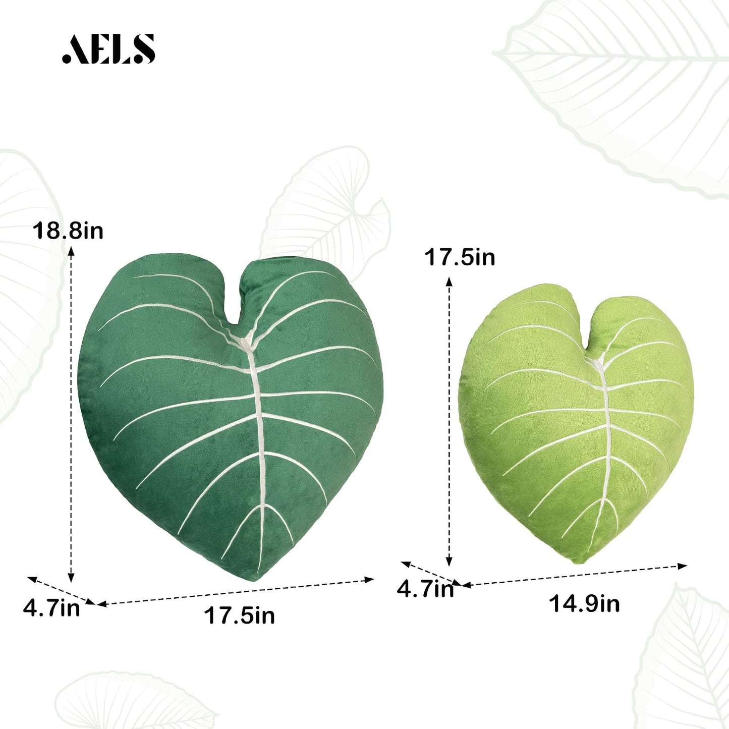 AELS Set of 2 3D Leaves Decorative Throw Pillows, 23.6"& 19" Alocasia Frydek Plush Pillow Set for Plant Lovers Garden Lovers, Living Room Bedroom Nursery Decor, Light Green & Dark Green
