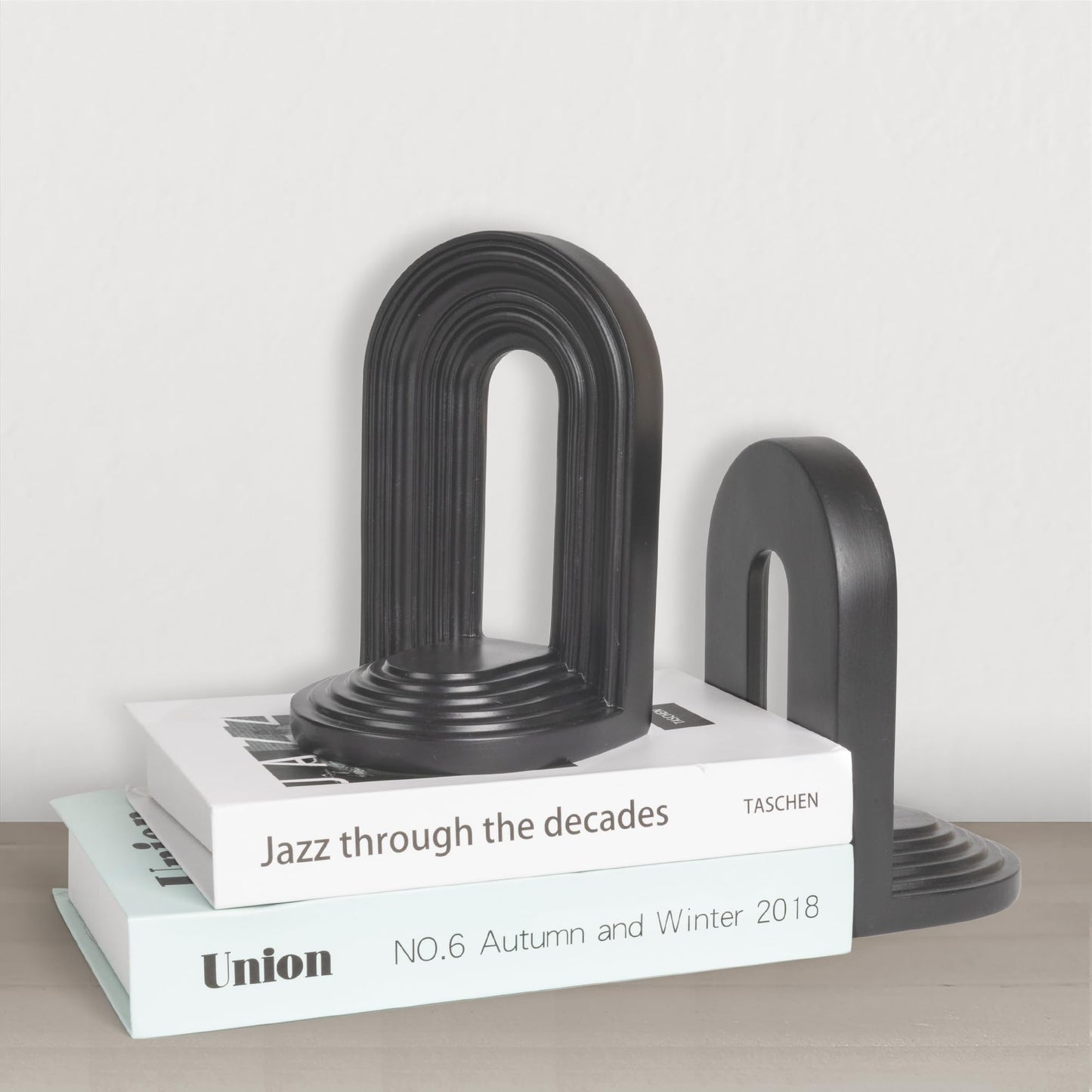 AELS Mordern Bookends, Mid Century Arch Heavy Duty Book Ends, Unique Decorative Bookend Supports for Shelves, Office Desktop Book Stand, Stopper for Books/Movies/CD, Cream